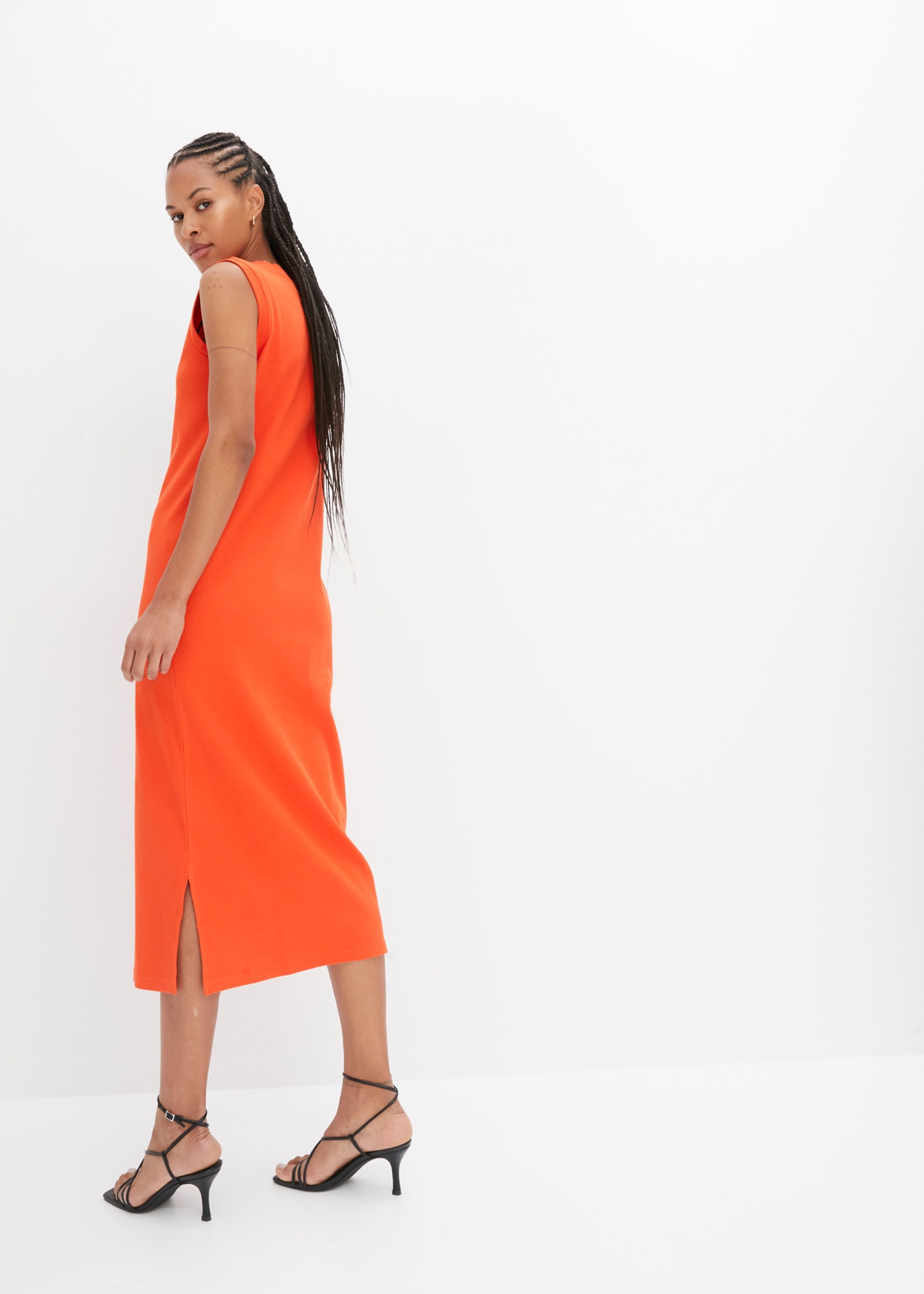 bonprix Jerseykleid aus Rippjersey, mit rundem geripptem Halsausschnitt, ohne Ärmel