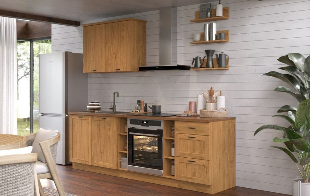 Home affaire Küchenzeile »Teramo« Set, Kombinierbar mit anderen Möbelstücken der Serie Teramo,  Breite 250 cm, Kiefer massiv, mit Arbeitsplatte