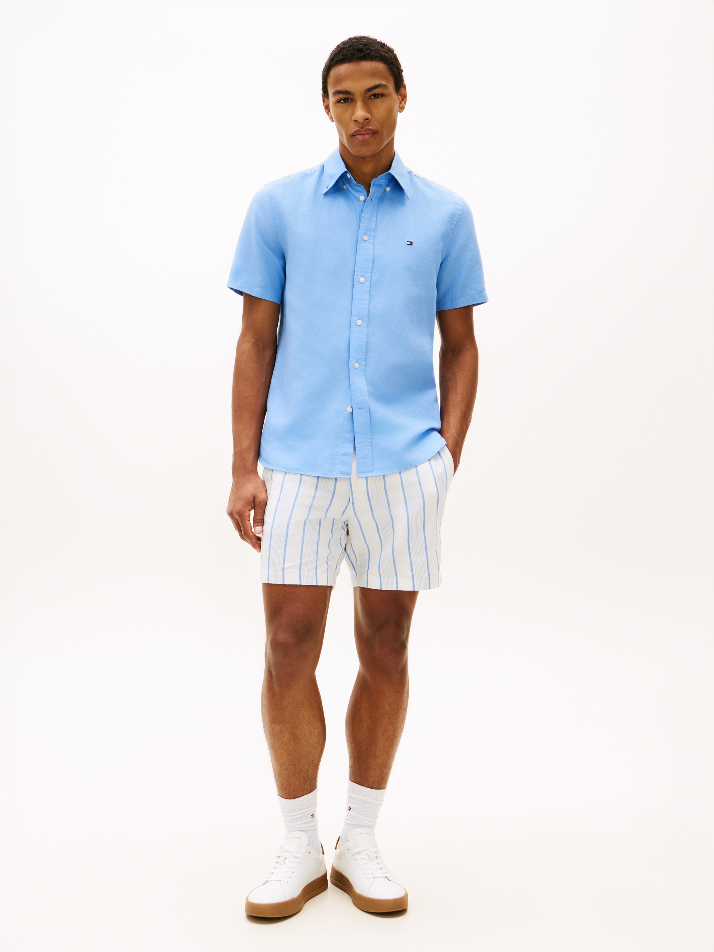 Tommy Hilfiger Kurzarmhemd »LINEN BLEND SOLID« aus einem Baumwoll-Leinen-Mix
