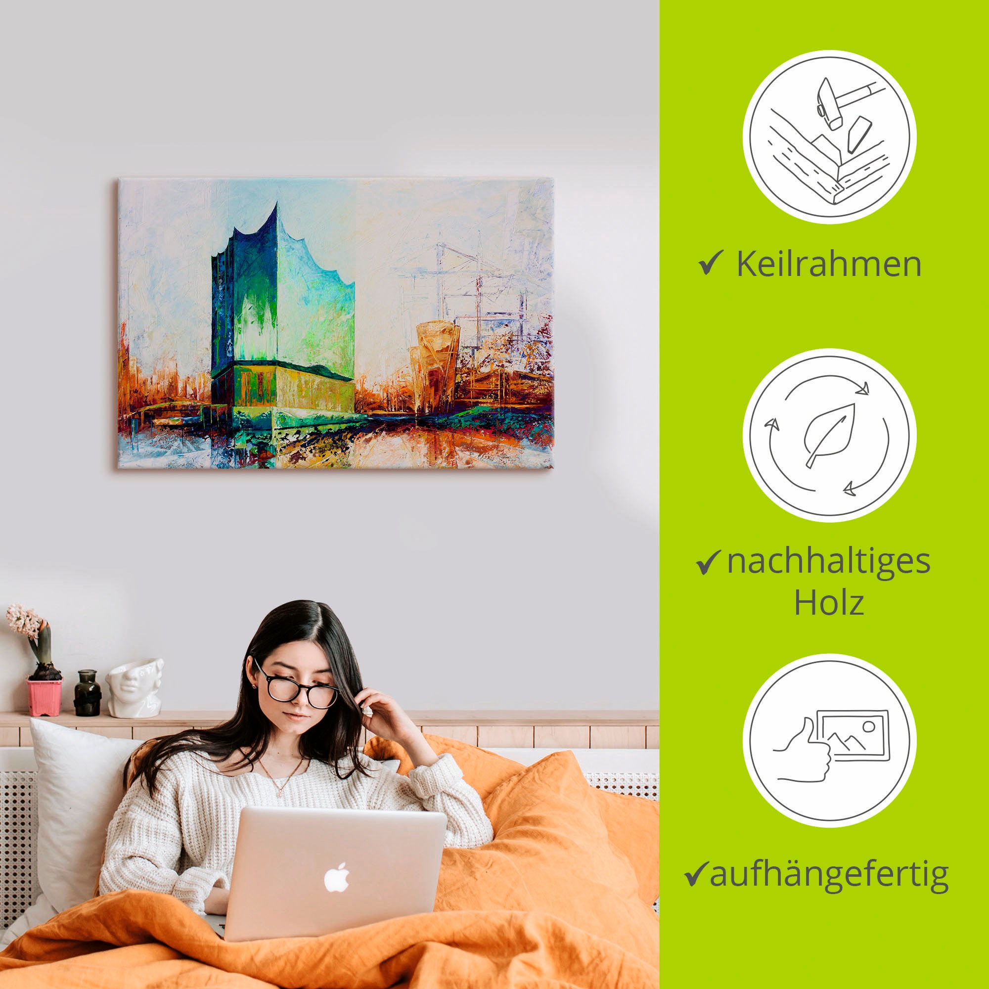 Artland Wandbild »Elbharmonie Hamburg« Deutschland 1 Stk. tlg. auf Holzrahmen gespannt