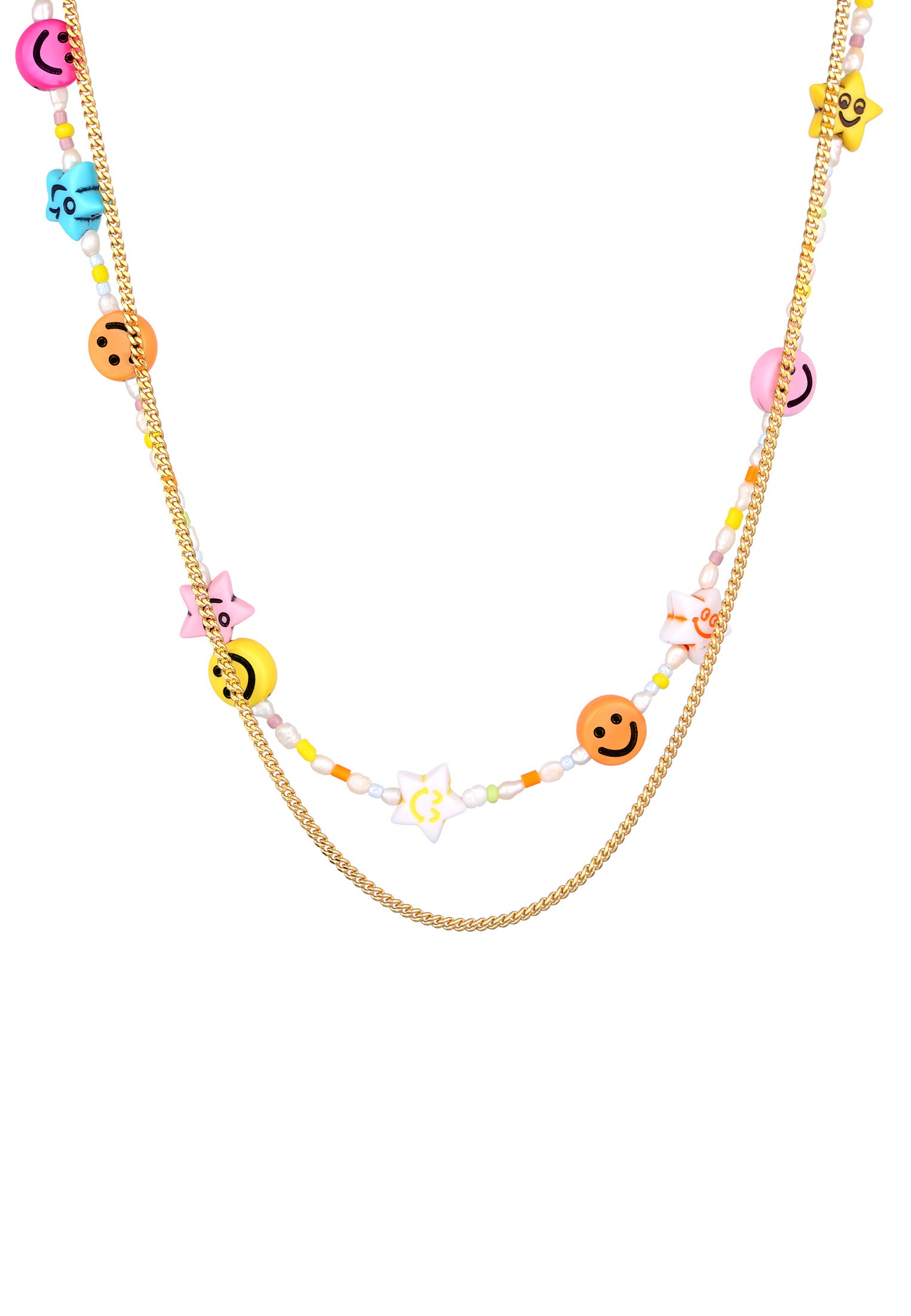 Elli Ketten-Set »Halskette Layer Süßwasserperlen Bunt Smiling 925 Silber«