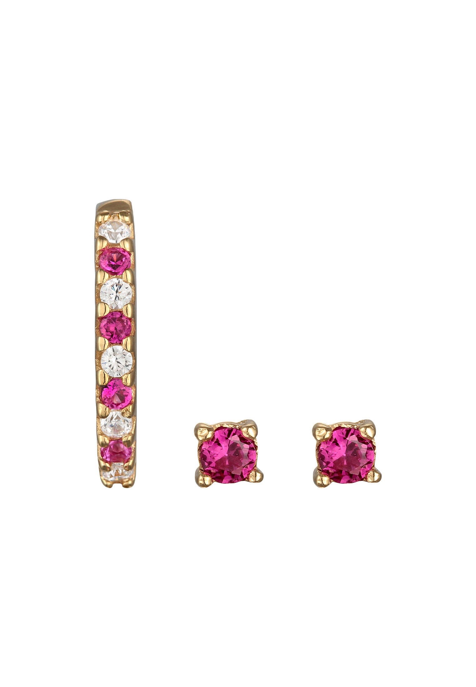 Elli Ohrring und Ketten Set »Ohrringe Stecker Earcuff Zirkona Synt. Rubin 925 Silber«