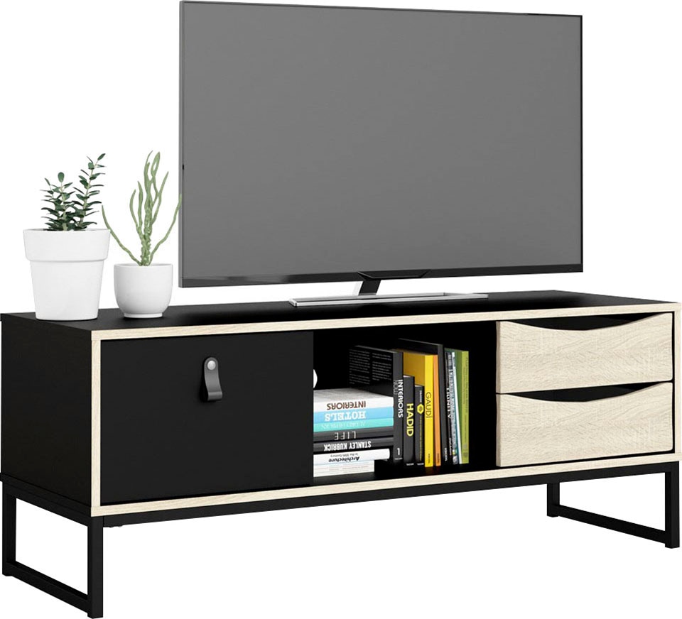 andas TV-Board »Stubbe«, TV-Kommode, Breite 117,2cm, 3 Schubkästen, 1 Ledergriff