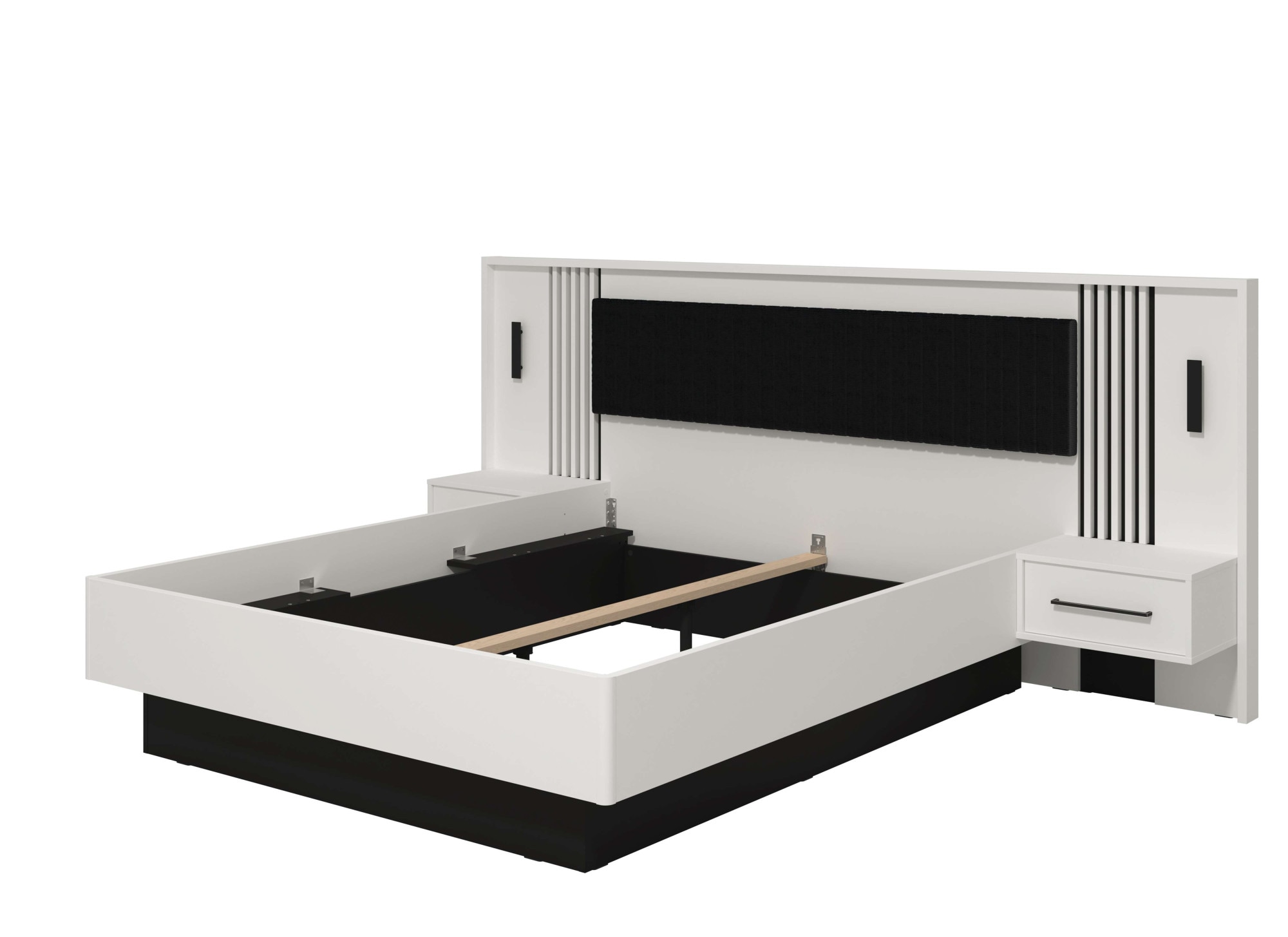 INOSIGN Bettgestell »Ascalon, Liegefläche 160x200cm, gepolstertes Kopfteil«, Bettanlage mit 2 Wandpaneelen inkl.Nachttische, 3D-Look durch Lamellen
