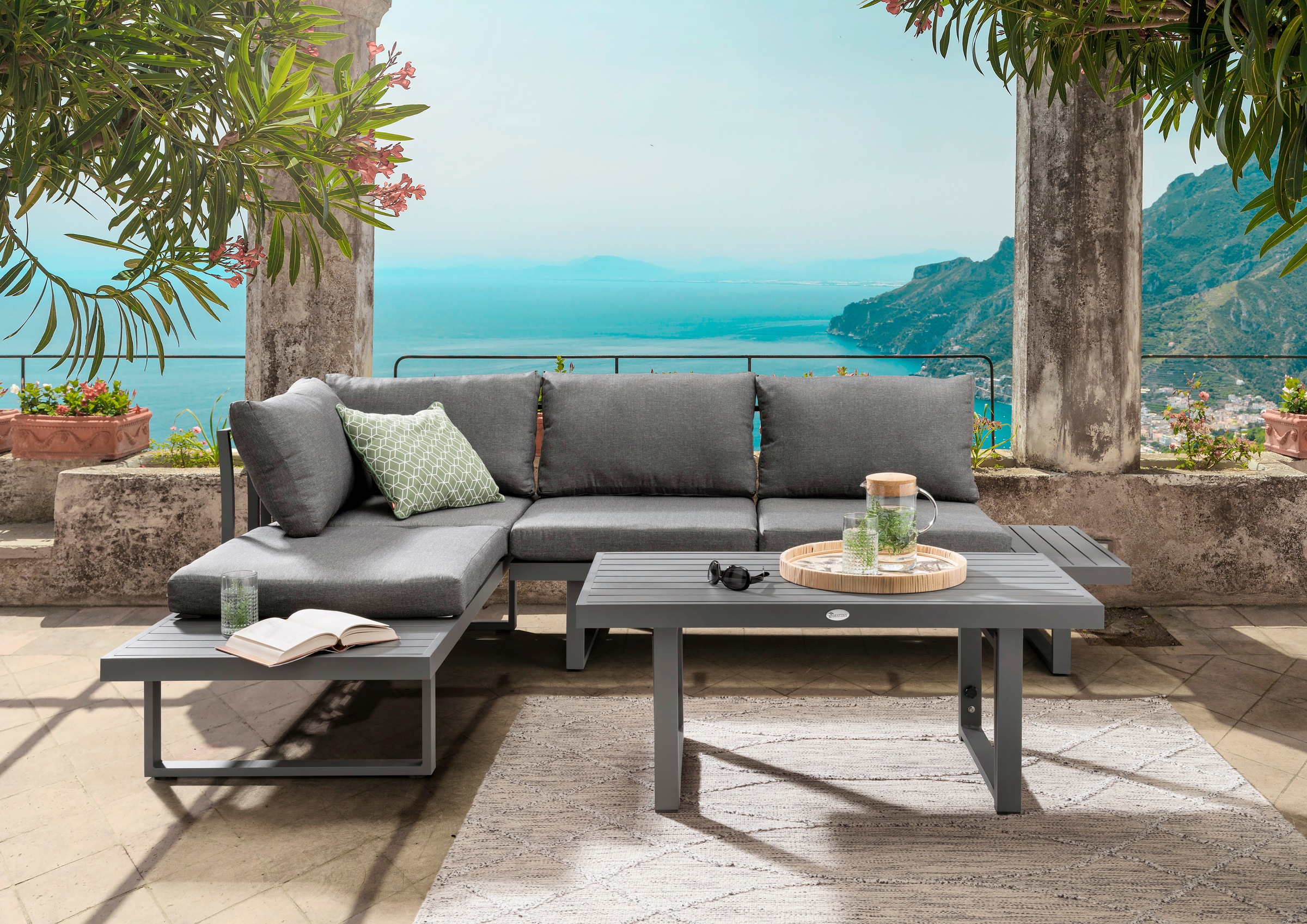 Destiny Gartenlounge-Set »SEA POINT Multifunktion«, (Set, 11 tlg.), bestehend aus 2 Multifunktionsliegen, 1 höhenverstellbaren Tisch und 8 Auflagen