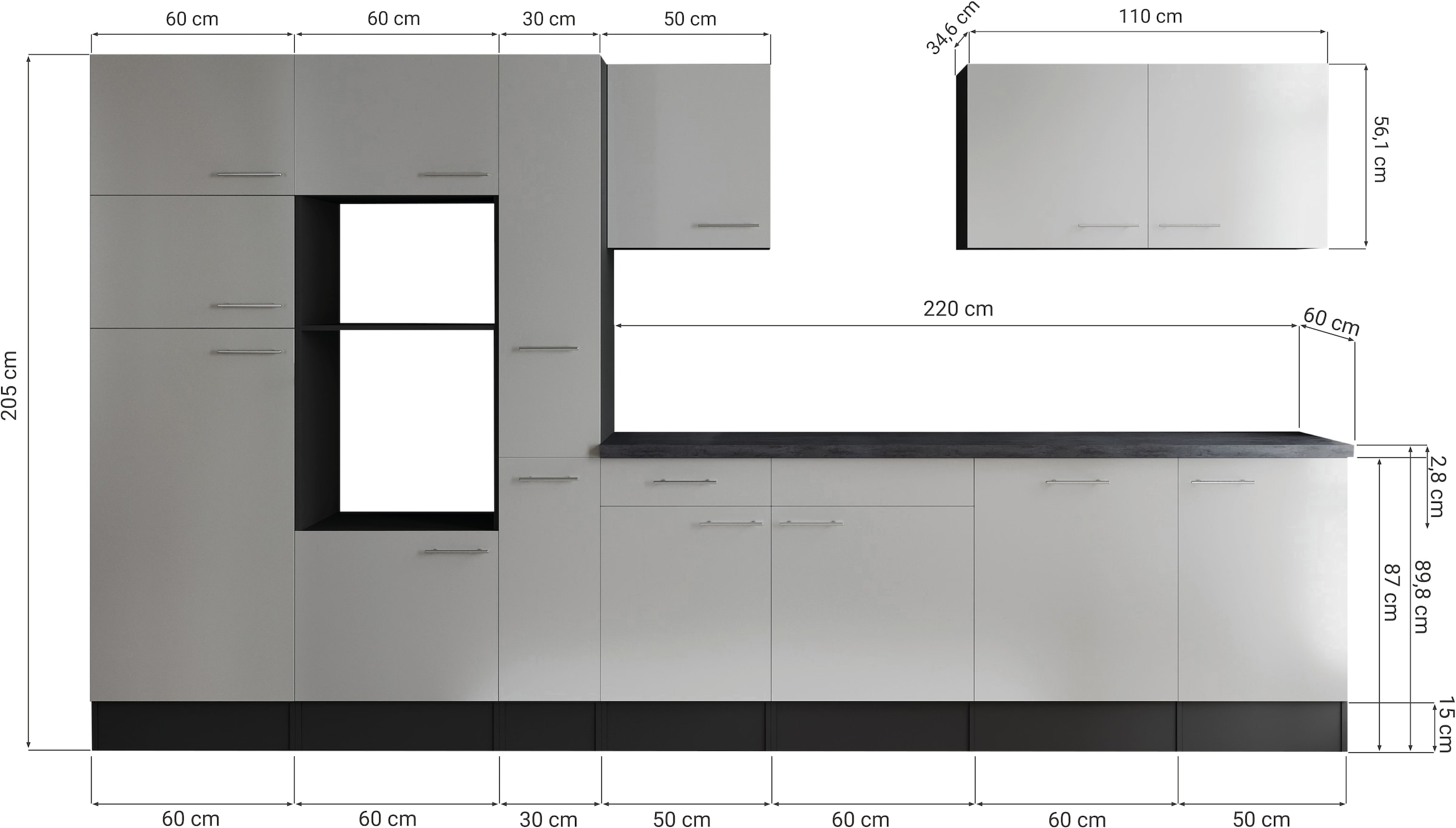 RESPEKTA Küchenzeile »Oliver« Breite 370 cm, 90 cm Arbeitshöhe, in exklusiver Konfiguration für OTTO