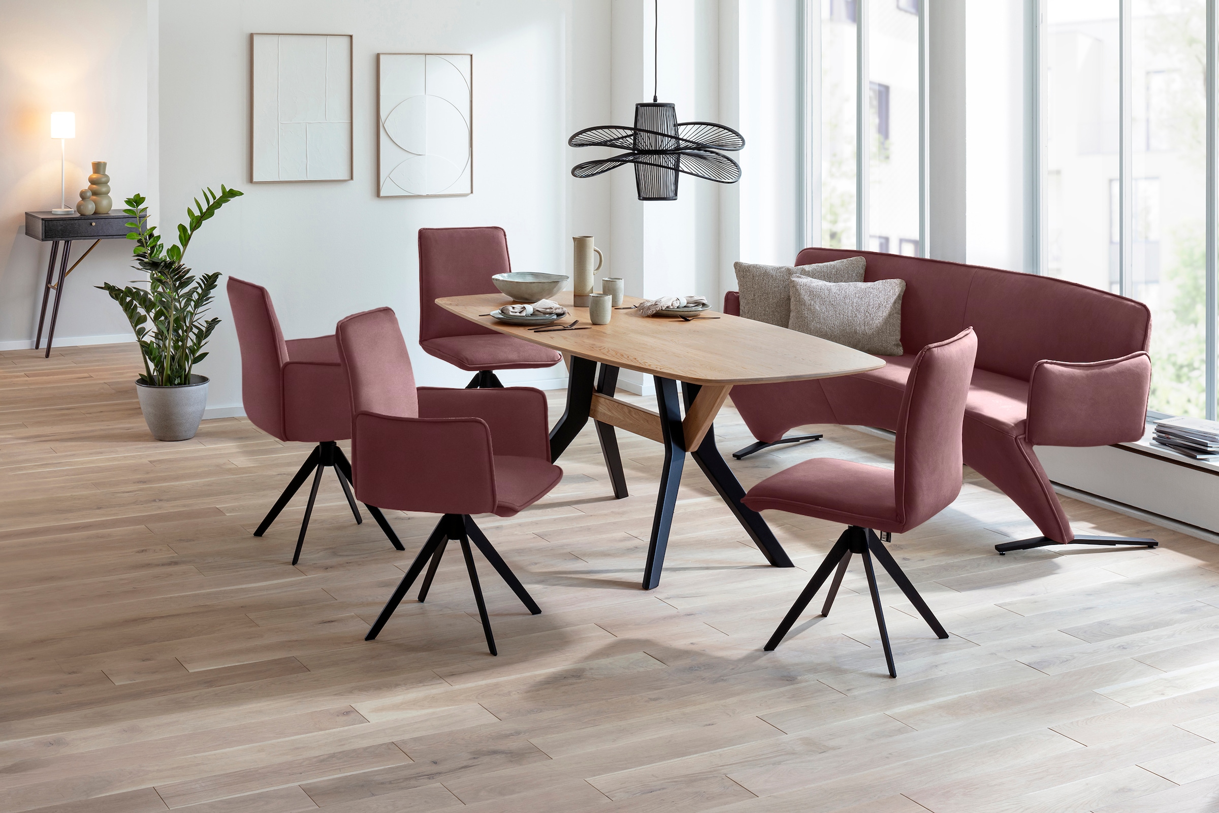 K+W Komfort & Wohnen Drehstuhl () Leder Blitzdrehkreuz und Rückholfunktion, dekorativer 12mm Biese