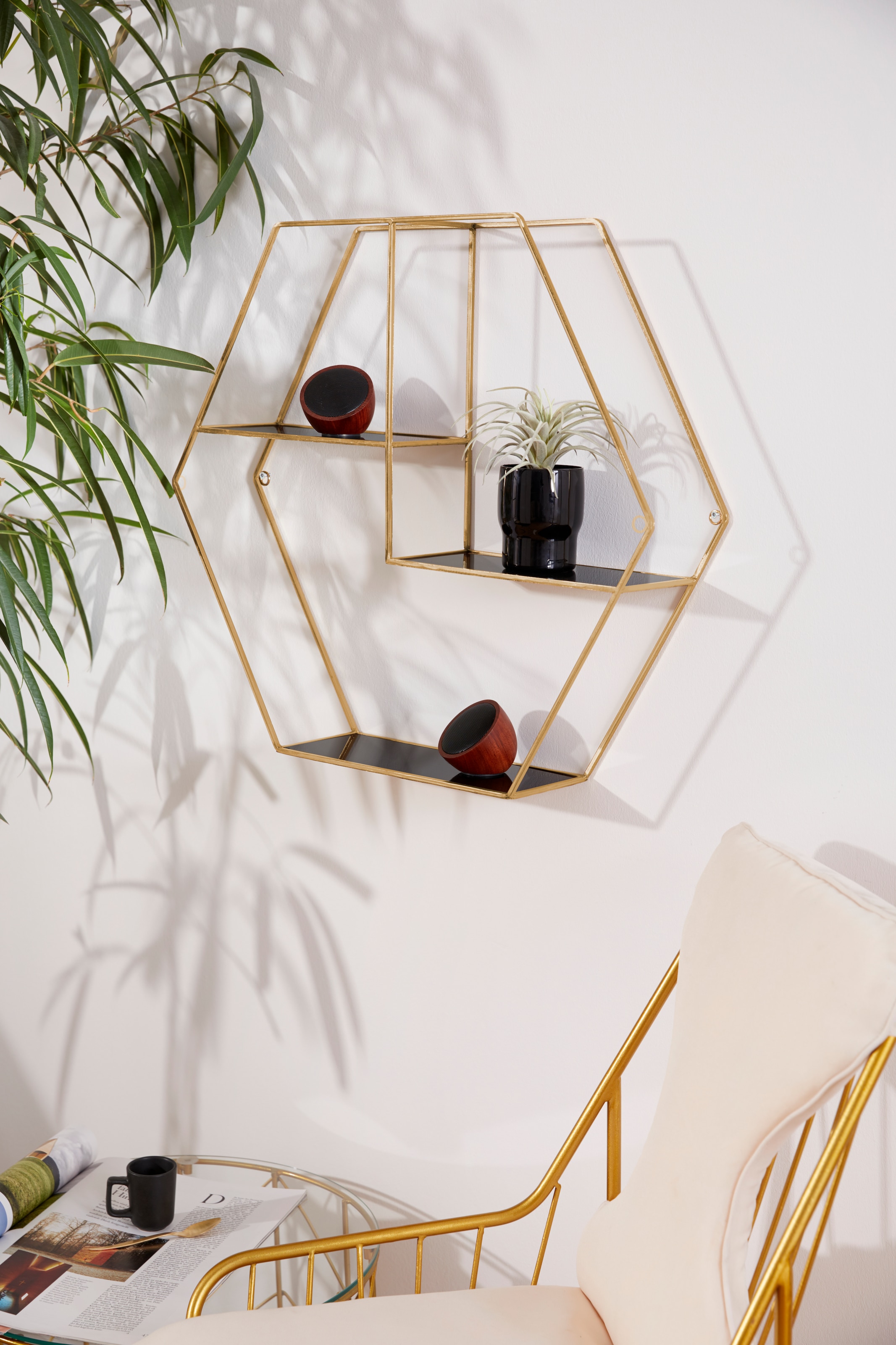 sechseckiges in modernem Deko-Wandregal Design Shop Leonique »Hexagon«, OTTO goldfarben, Online Element,