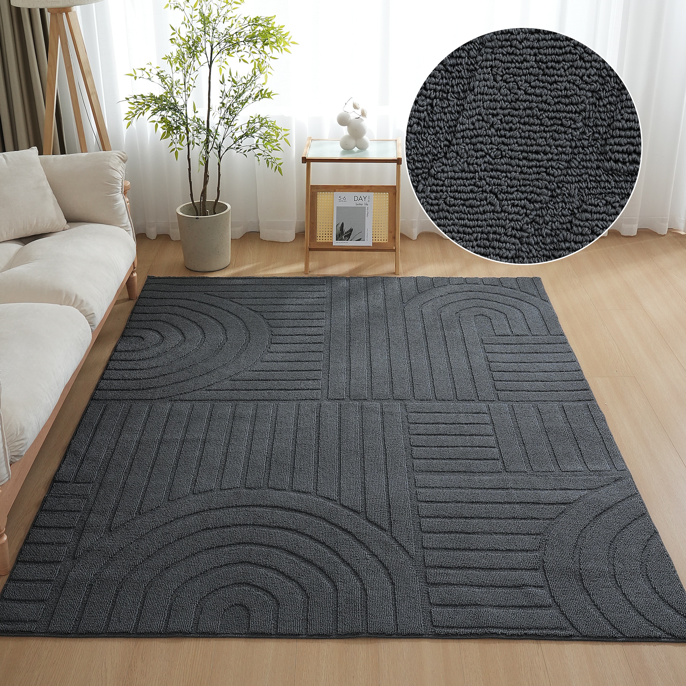 OTTO home Teppich »Neele, Boho-Design, Hoch-Tief, waschbar« rechteckig 12 mm Höhe 3D Optik, Skandinavisch, Designteppich, Wohnzimmer, Schlafzimmer
