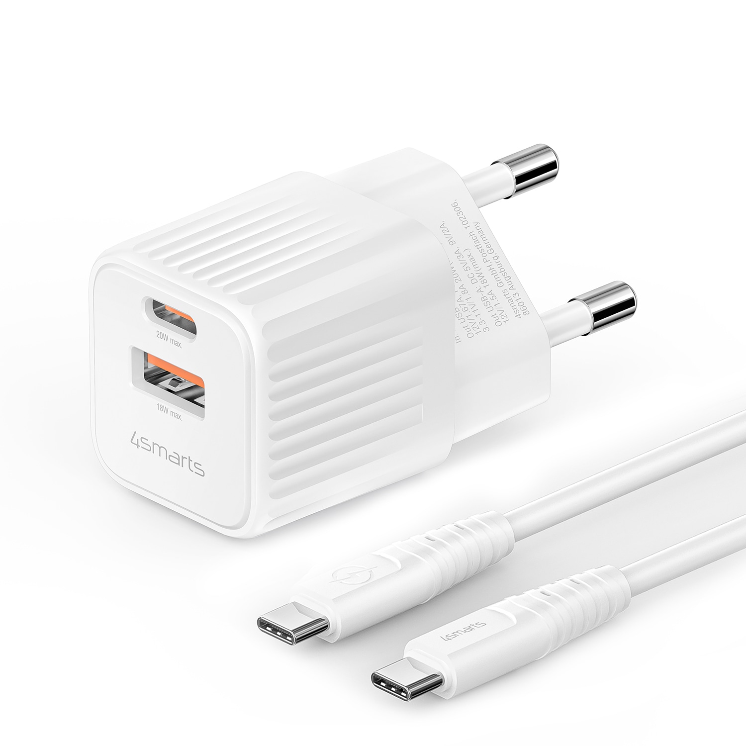 4smarts USB-Ladegerät »VoltPlug Duos Mini PD 20W + USB-C Kabel«, USB-A USB-C Fast Charge Samsung Galaxy Apple iPhone Huawei Xiaomi Sony