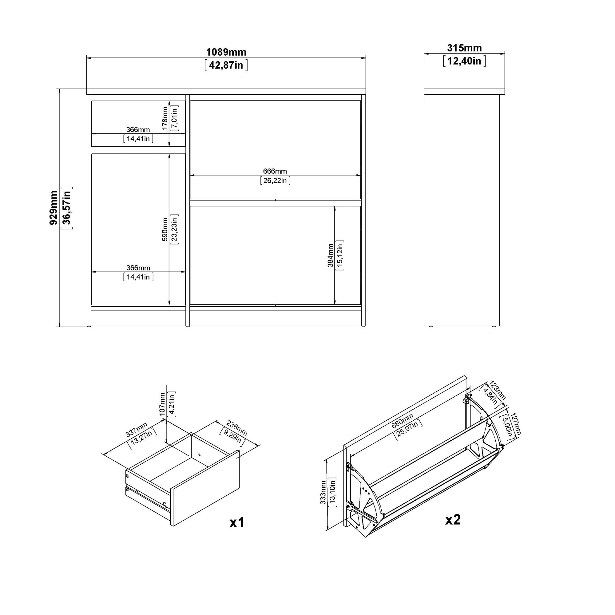 Home affaire Schuhschrank »Naia Schuhaufbewahrung, Schuhkommode, Schuhregal, Garderobenschrank,«, mit 2 Klappen und 1 Tür und 1 Schublade, Breite 109 cm