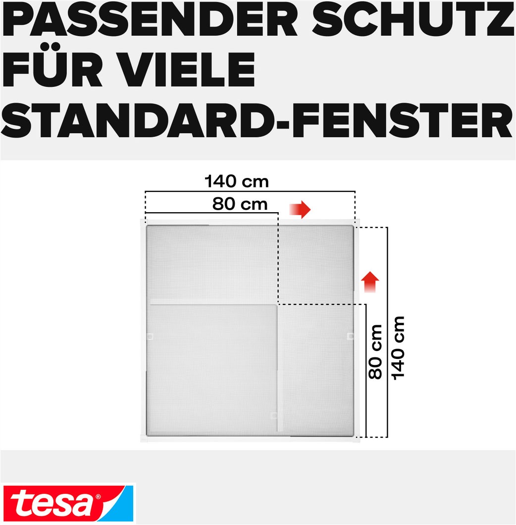 tesa Insektenschutz-Fensterrahmen »Insect Stop Falt Fliegengitter für Fenster - min 0,8 m bis max. 1,4 m« Packung, Teleskop Alu Rahmen, 1 Stk. tlg. Mückenschutz-verstellbarem Rahmen aus Aluminium-ohne bohren