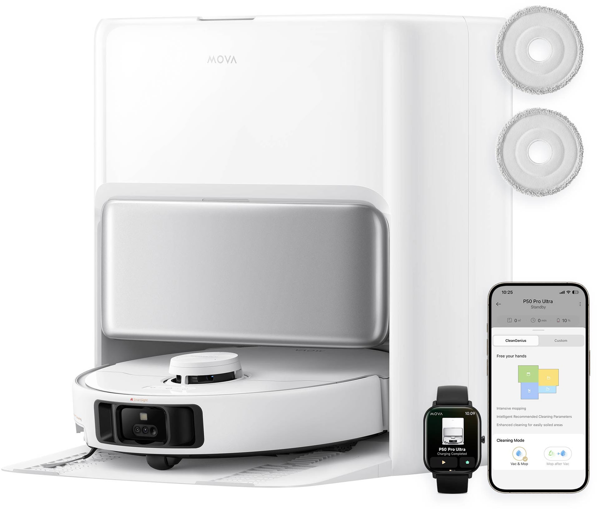 Dreame Saugroboter »Mova P50 Pro Ultra mit Wischfunktion«, 19000Pa Saugkraft, Vollautomatische Basisstation, Reinigung bei 75° C