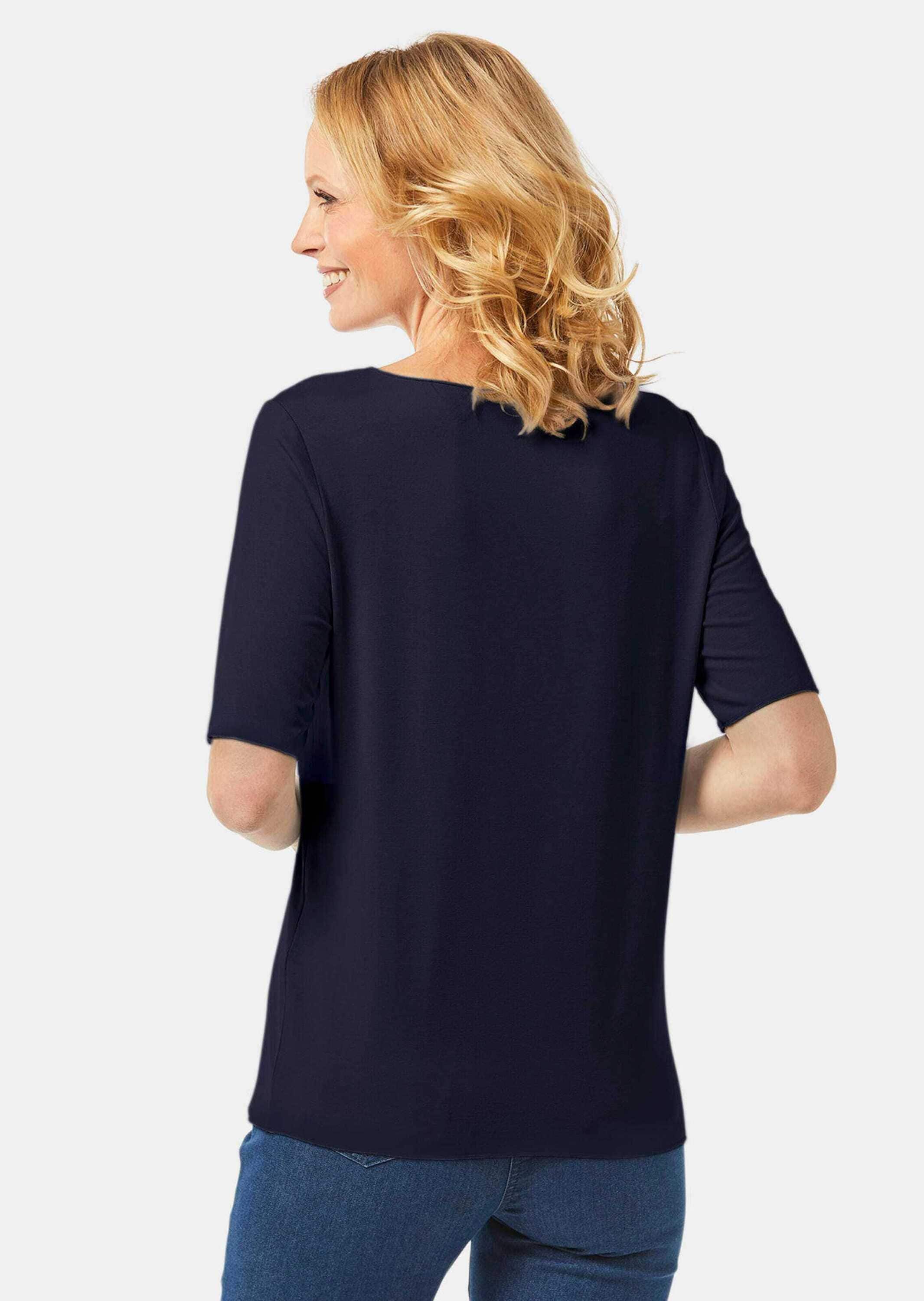 GOLDNER Langarm-Poloshirt »Kombistarkes Halbarmshirt mit tonaler Zierkante«