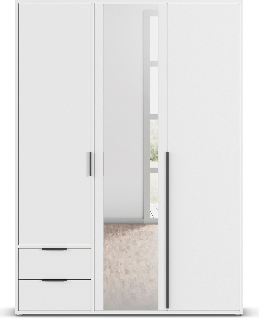 rauch Drehtürenschrank »Kleiderschrank Schrank Garderobe Wäscheschrank NAGATA mit Spiegel« in 3 verschiedenen Ausstattungen BASIC/CLASSIC/PREMIUM,  und Schubladen sowie Stangengriffen TOPSELLER MADE IN GERMANY