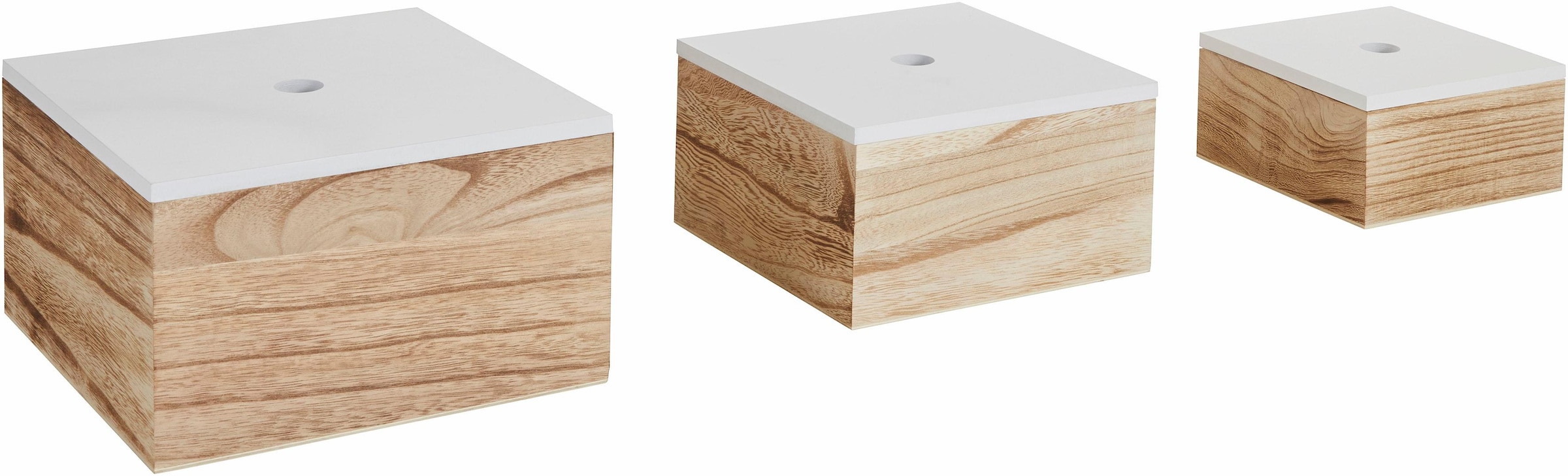 Aufbewahrungsbox, 3er Set, Holz, weiß/natur