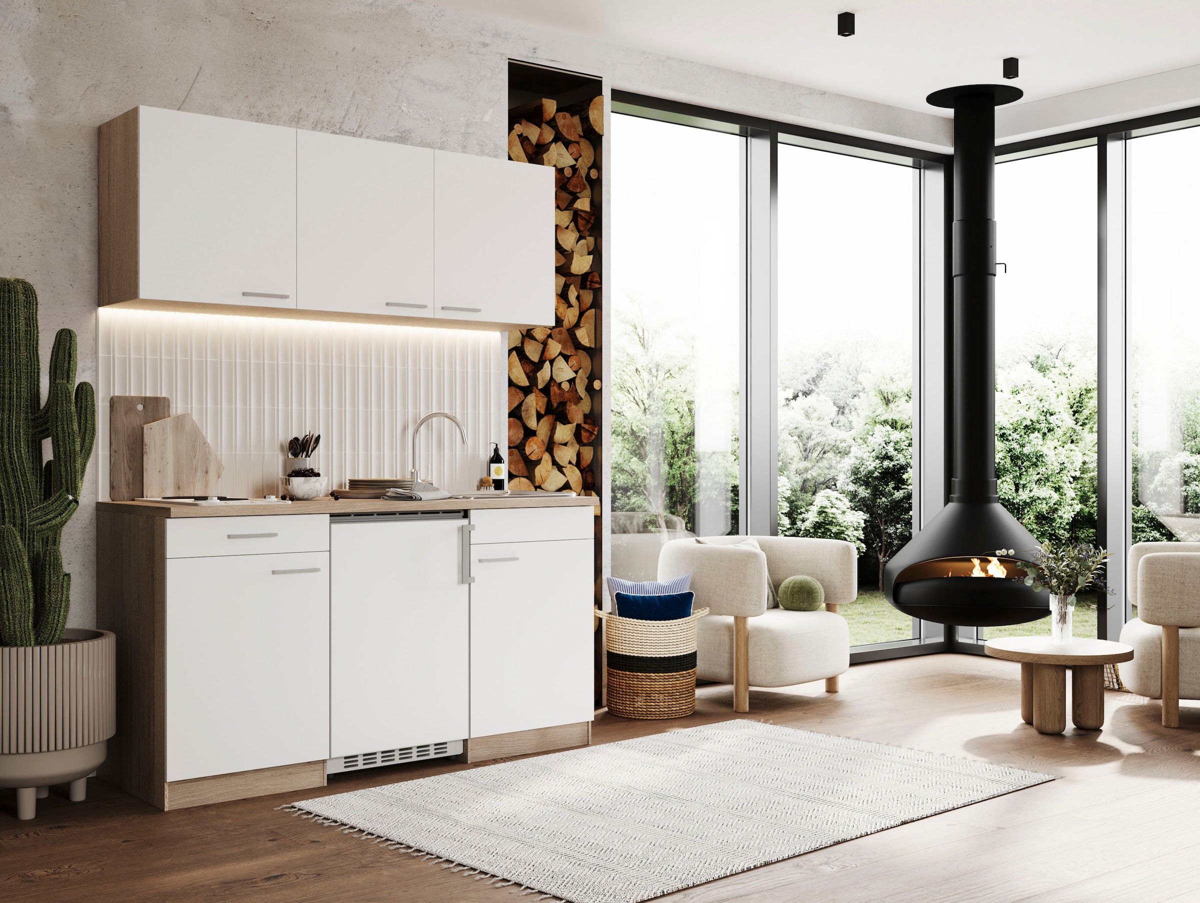 RESPEKTA Pantryküche »Luis, Duo Kochfeld, wahlweise mit Mikrowelle, Korpus Eiche Sägerau,« Breite 150 cm, in exclusiver Konfiguration für OTTO