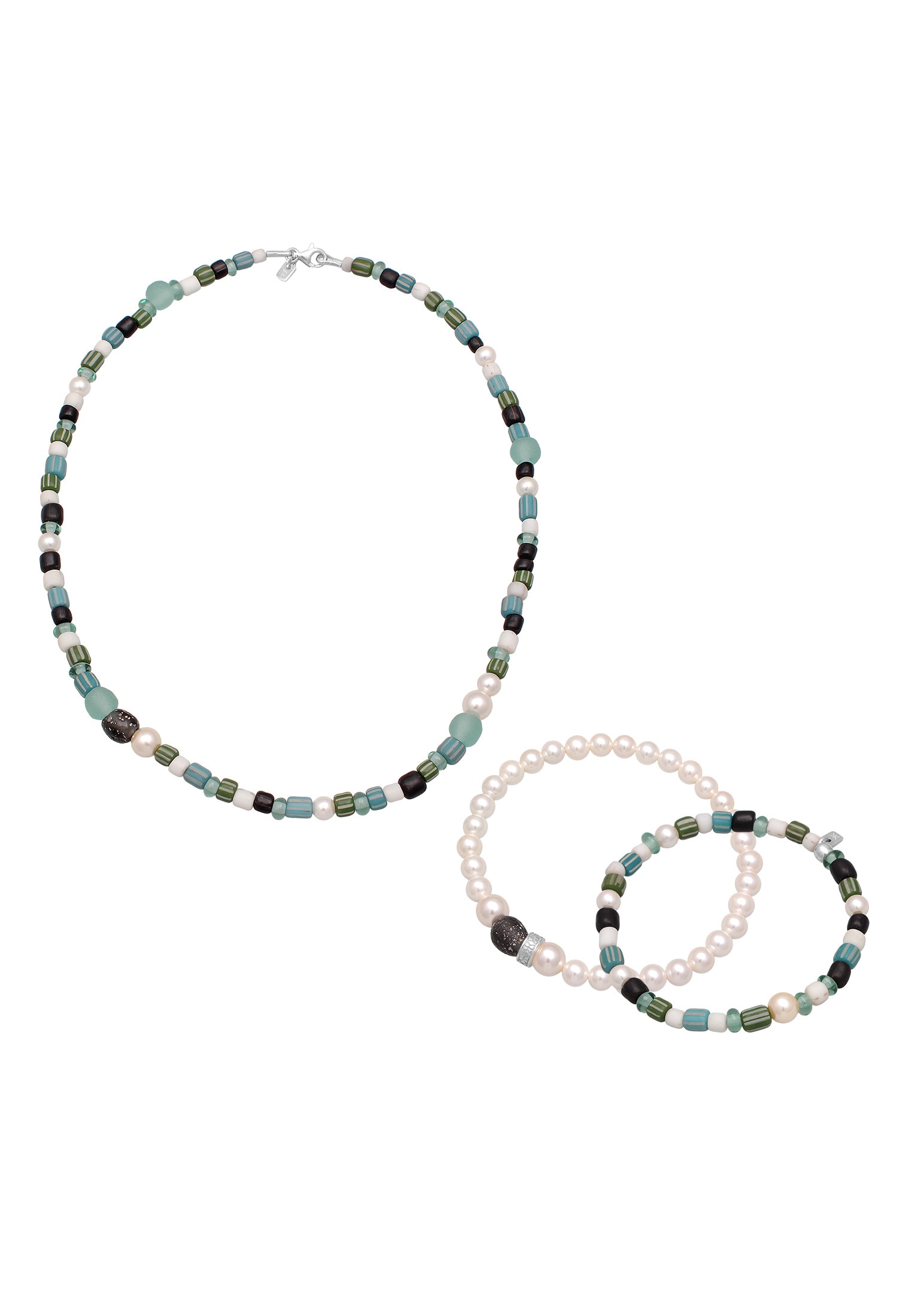 Kuzzoi Ketten und Armband Set »Schmuckset Herren Glas Perlen Set Halskette Armband 925 Silber«