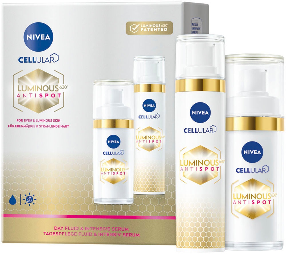 Nivea Damen Pflege-Set »LUMINOUS630 Anti-Pigmentflecken Tagespflege + Intensiv Serum« Für alle Hauttypen, mattiert die Haut, LSF 50.