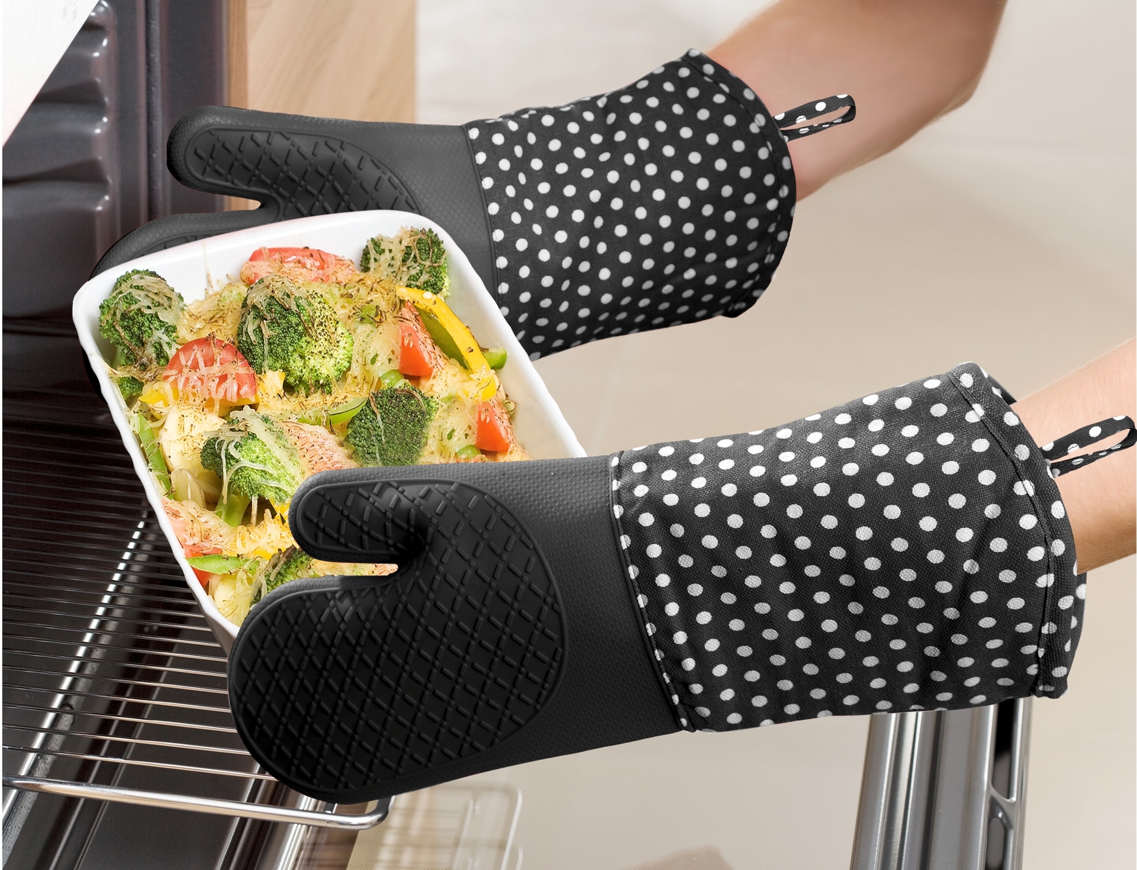 WENKO Topfhandschuhe »Modell Silikon«, (Set, 2 tlg.), Ofen- und Grillhandschuhe, Hitzeschutz, Baumwollinnenseite, 1 Paar