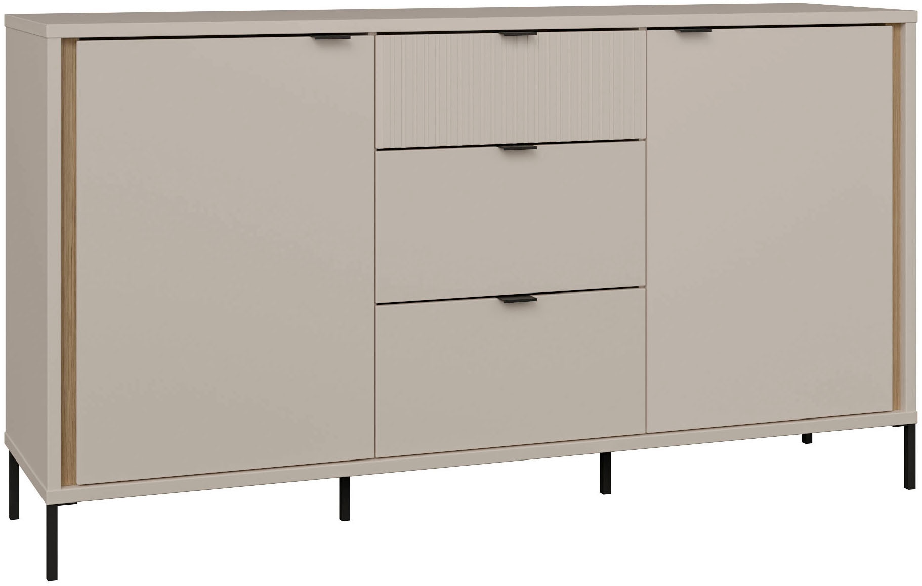 FORTE Sideboard »Forte Seravel Sideboard 160 cm, Kashmir Beige/Mauvella Eiche« B/H/T 158,8/87,2/41,5 viel Stauraum, Lamellenoptik
