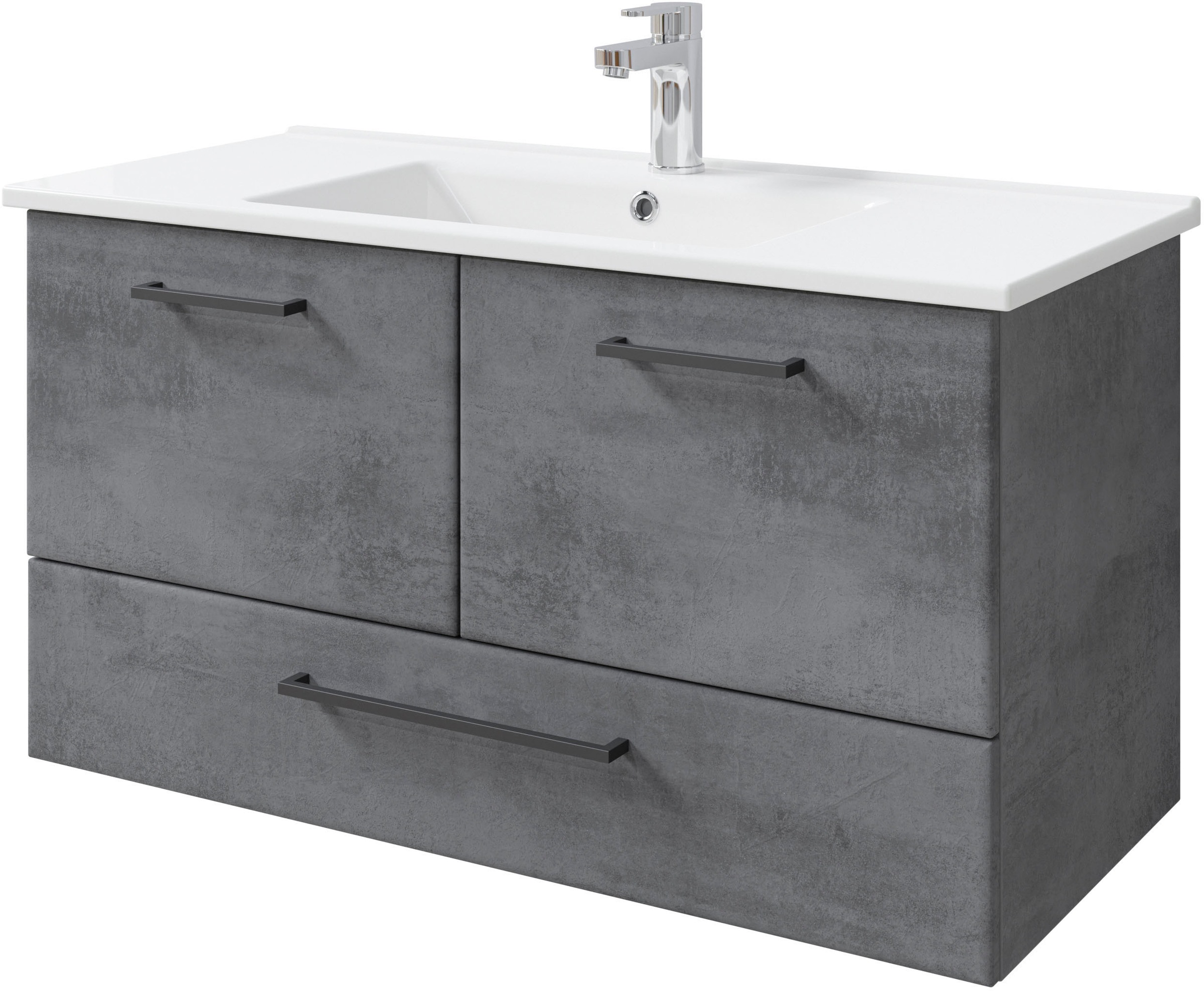 Saphir Badmöbel-Set »Quickset 945 3-teilig, Keramik-Waschtisch mit LED-Spiegelschrank«, (4 St.), Midischrank, 6 Türen, 3 Schubladen, 8 Einlegeböden, inkl. Türdämpfer