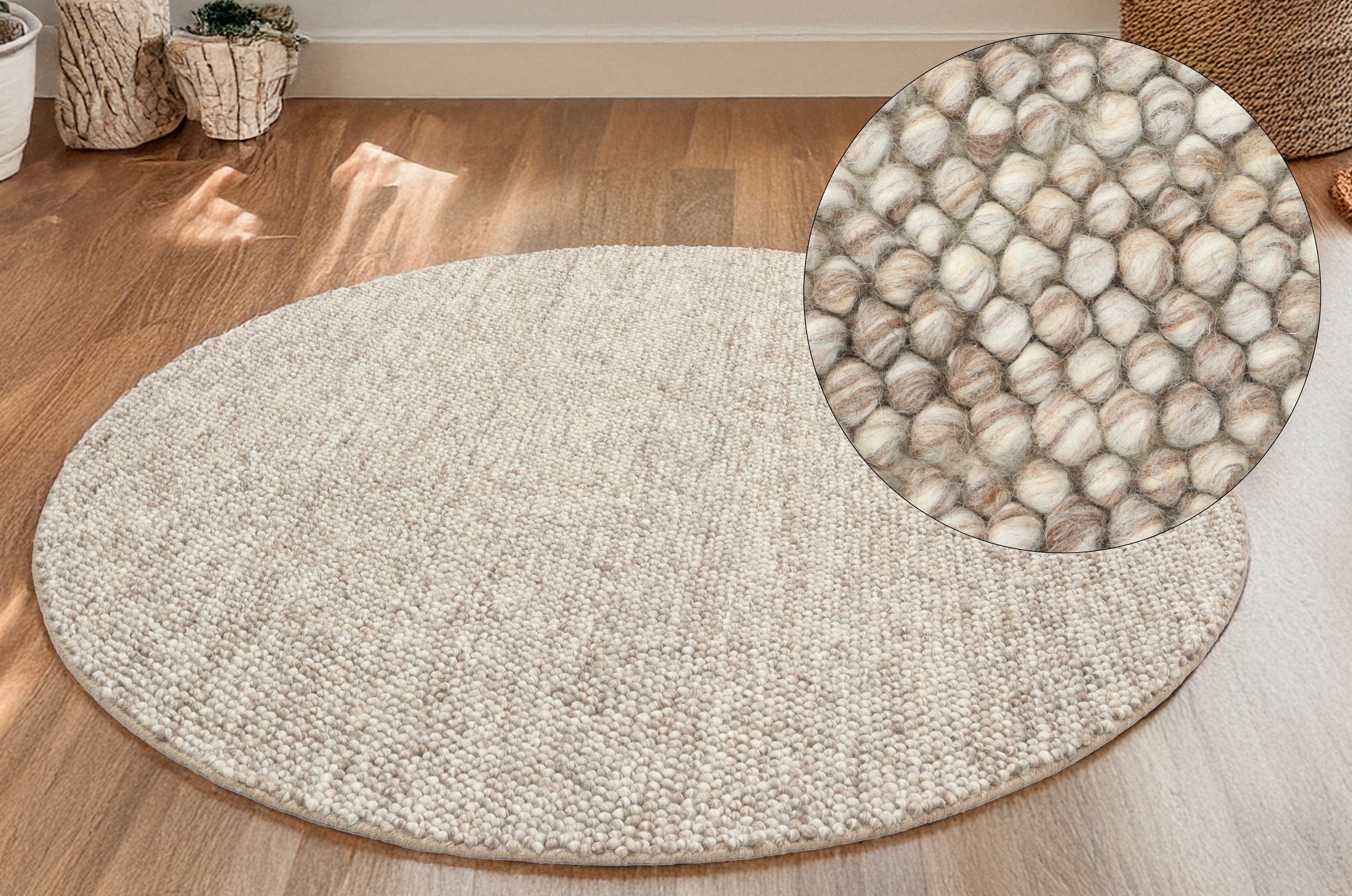 LeGer Home by Lena Gercke Teppich »Ainhoa, handgewebt, Wolle«, rund, 12 mm Höhe, Teppich, Wohnzimmer, Schlafzimmer, Esszimmer