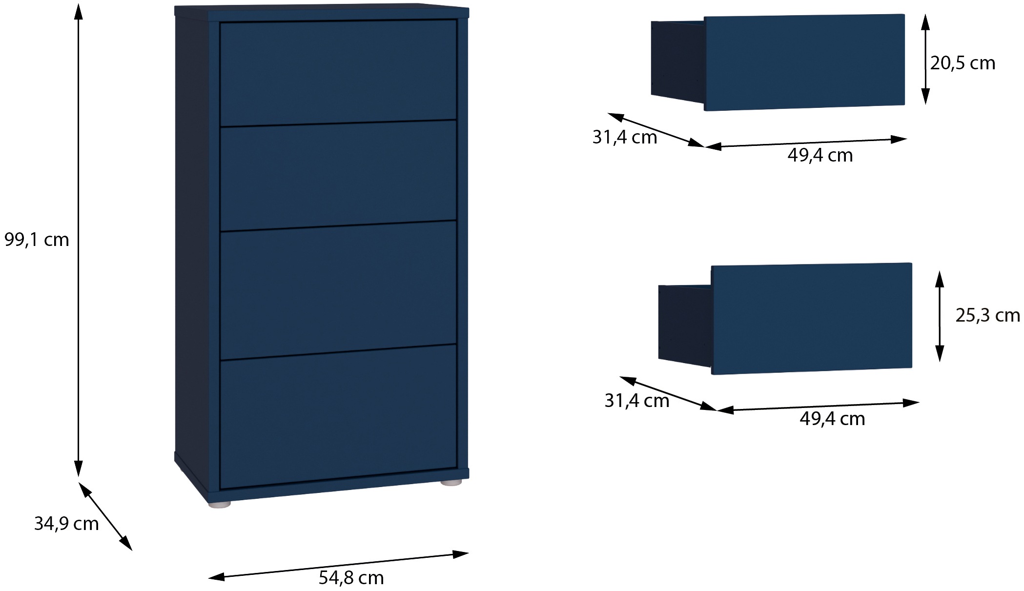 FORTE Kommode »Alice Springs, Kommode Höhe 99,1 cm, 4 Schubkästen« Schubkästen mit Vollauszug, Grifflos, Push to open