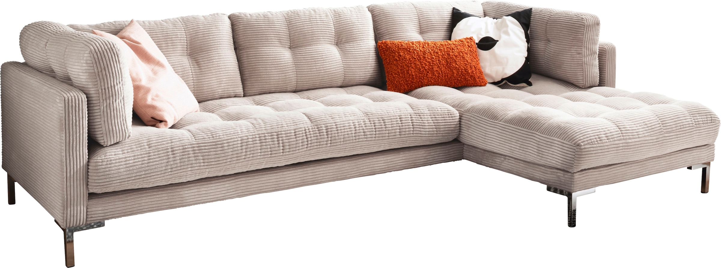 Trends by HG Ecksofa »Landau L-Form«, in Cord-Stoff mit Metallfuß