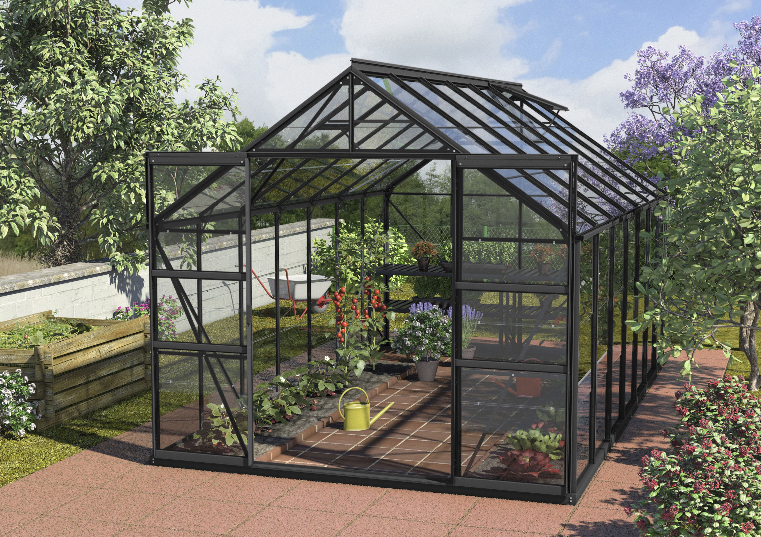 Vitavia Gewächshaus »Mars 11500« Alu-Profile in schwarz, Größe B/H/T: 257 cm x 231,8 cm x 445 cm
