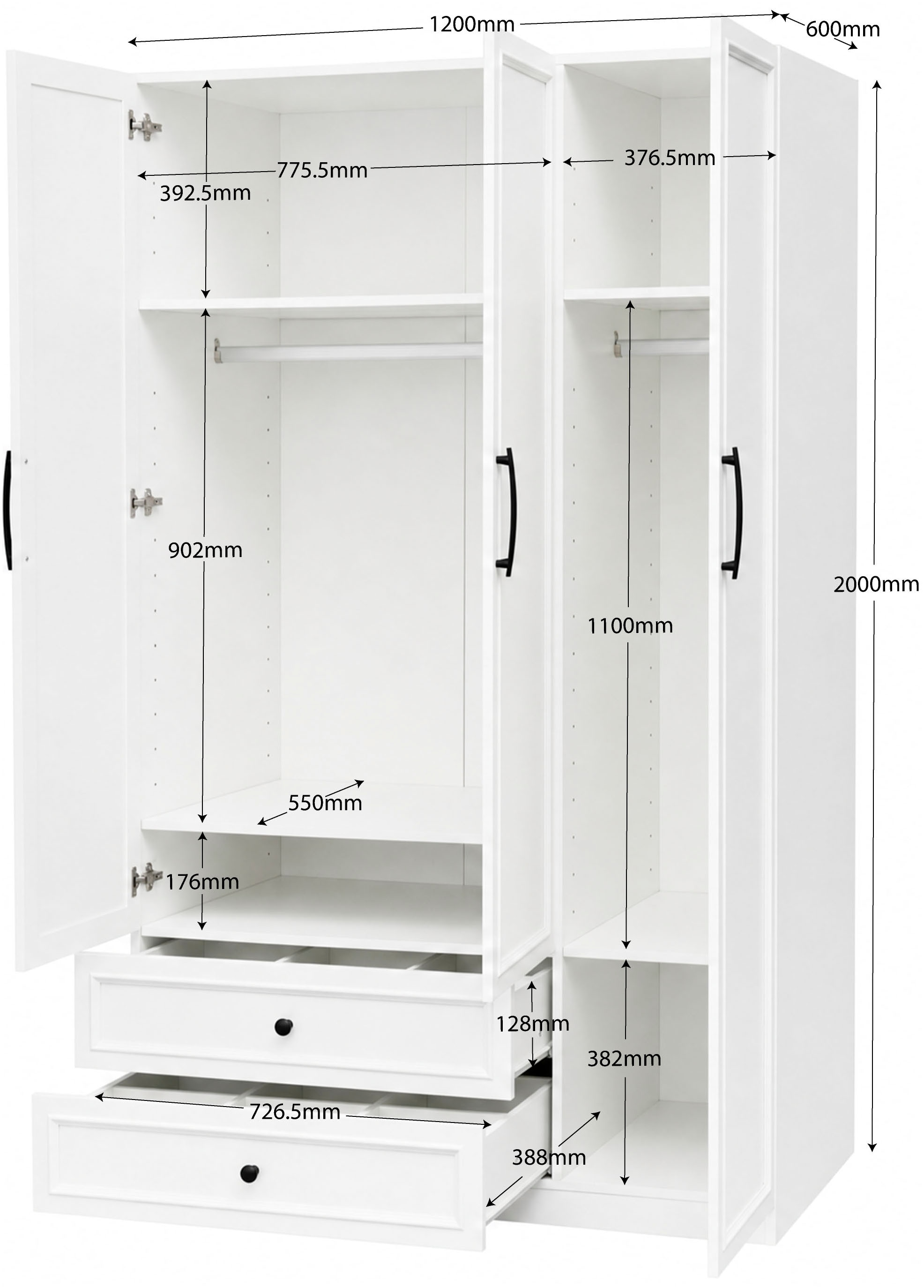 OTTO home Kleiderschrank »Arrian 120 cm Weiß | 3-türiger Drehtürenschrank im Landhausstil« Zeitloses Landhausdesign trifft auf durchdachte Stauraumlösungen