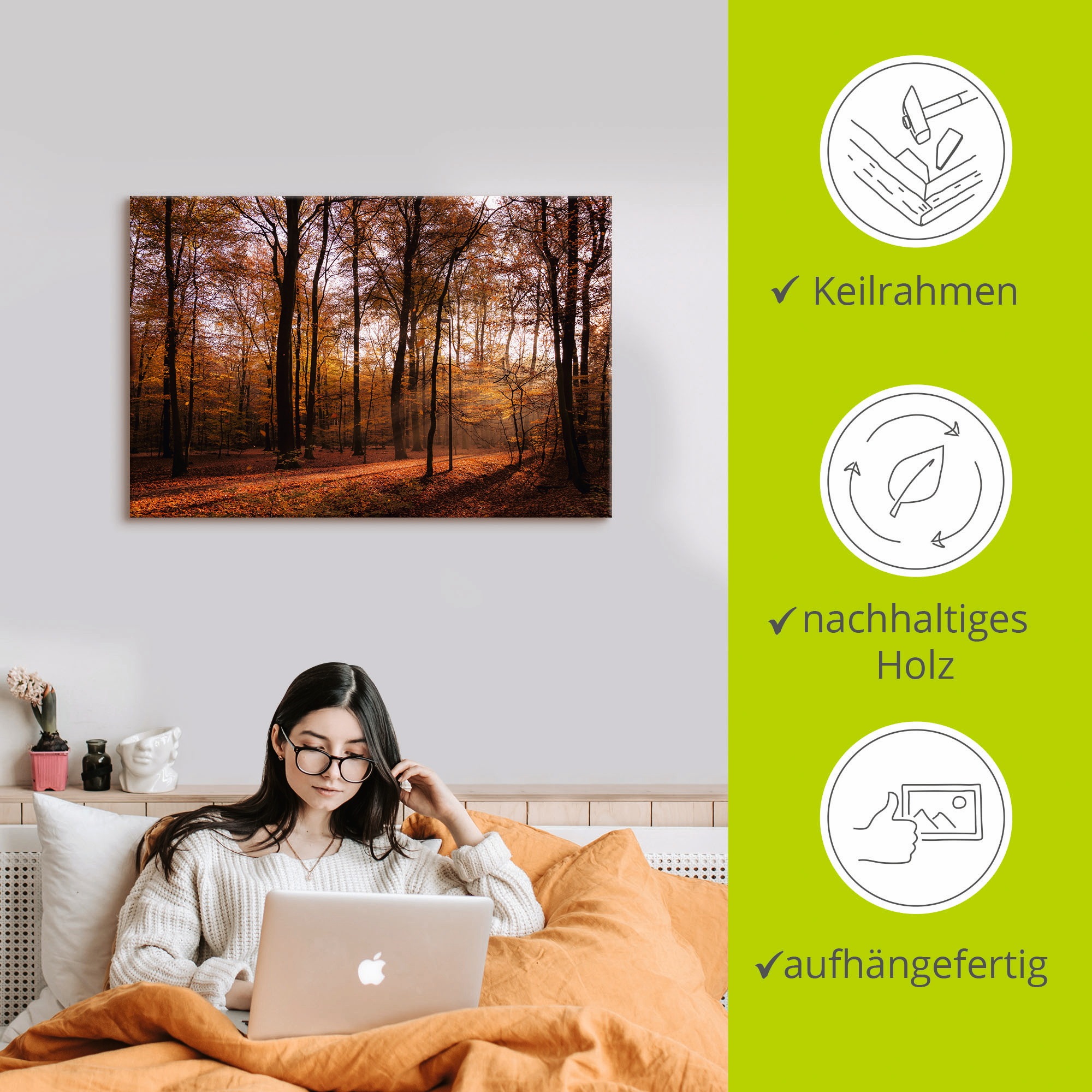 Artland Wandbild »Sonnenaufgang im Herbst II«, Wald, (1 St.), als Alubild, Outdoorbild, Leinwandbild, Poster, Wandaufkleber