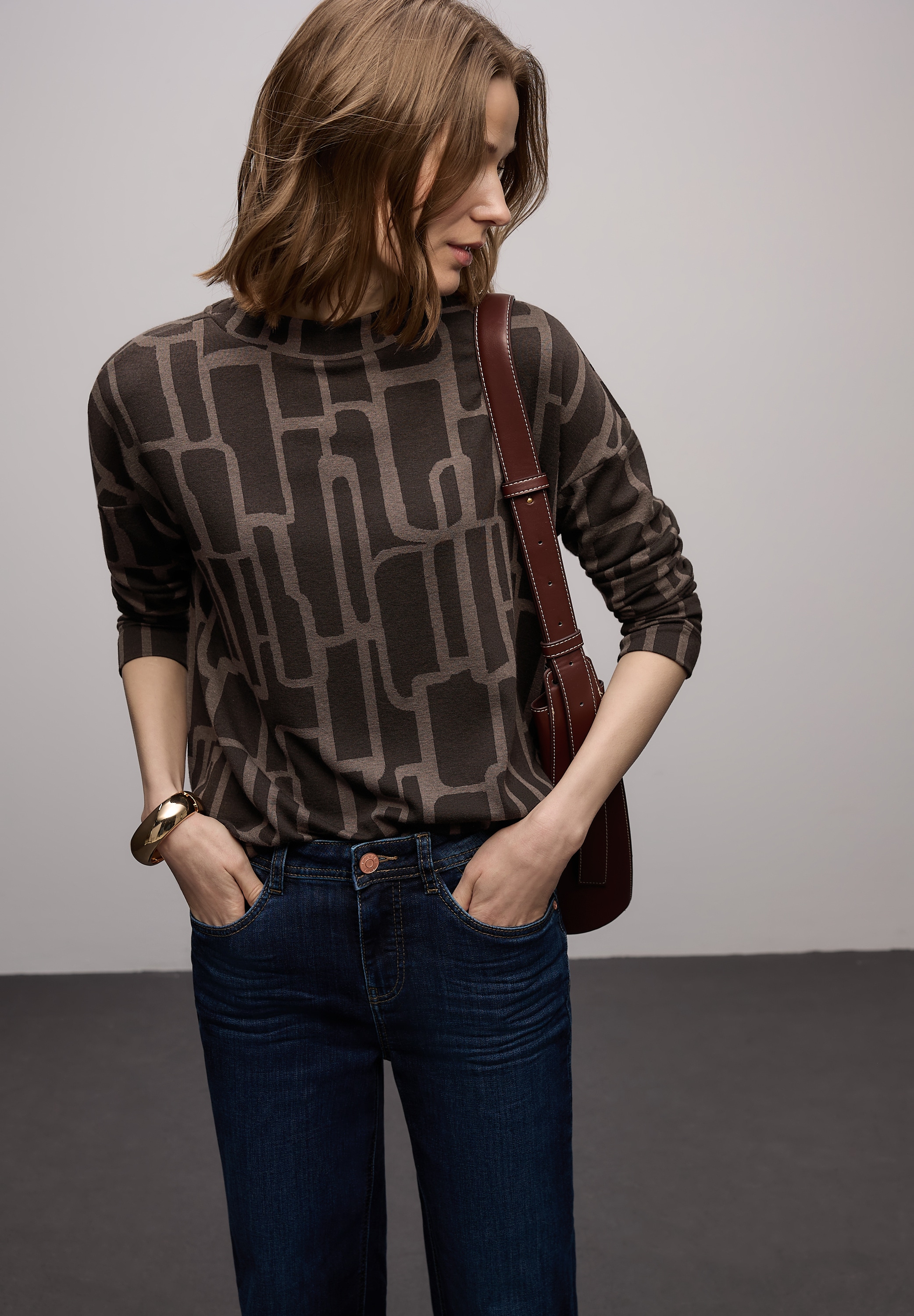 STREET ONE Print-Shirt mit Tunnelzug und grafischem Allover-Print