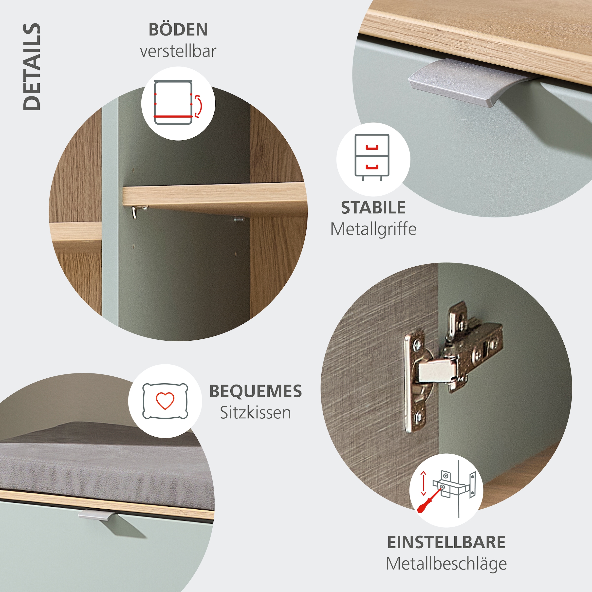 Innostyle Garderoben-Set »Bari Garderobenprogarmm, BxHxT 206x202x38 cm«, (Set, 4 St.), Besteht aus 4 Typen
