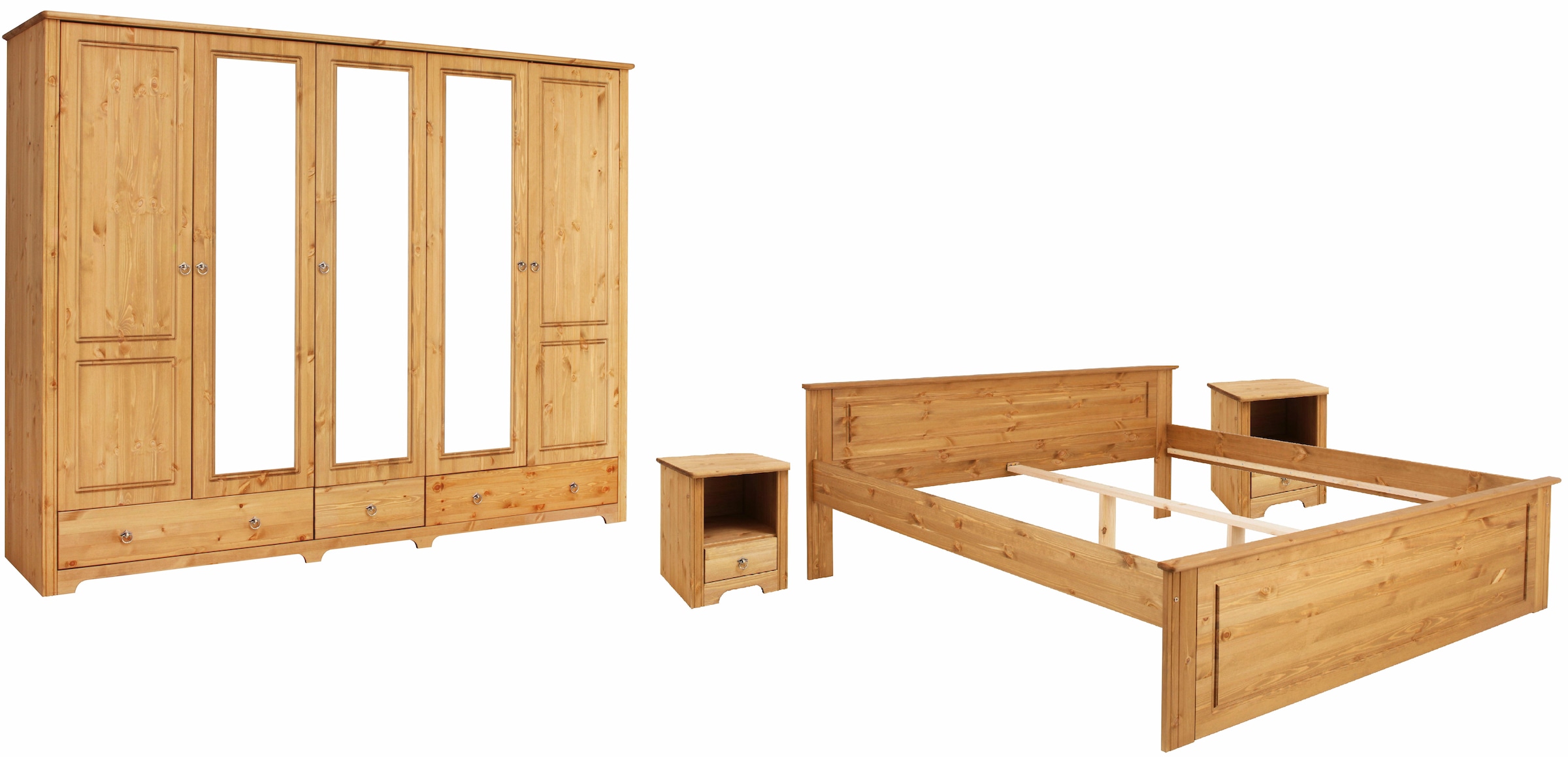 Home affaire Schlafzimmer-Set »Hugo«, (Set, 4 tlg.), Bett 180x200 cm, 5-trg Kleiderschrank und 2 Nachttische