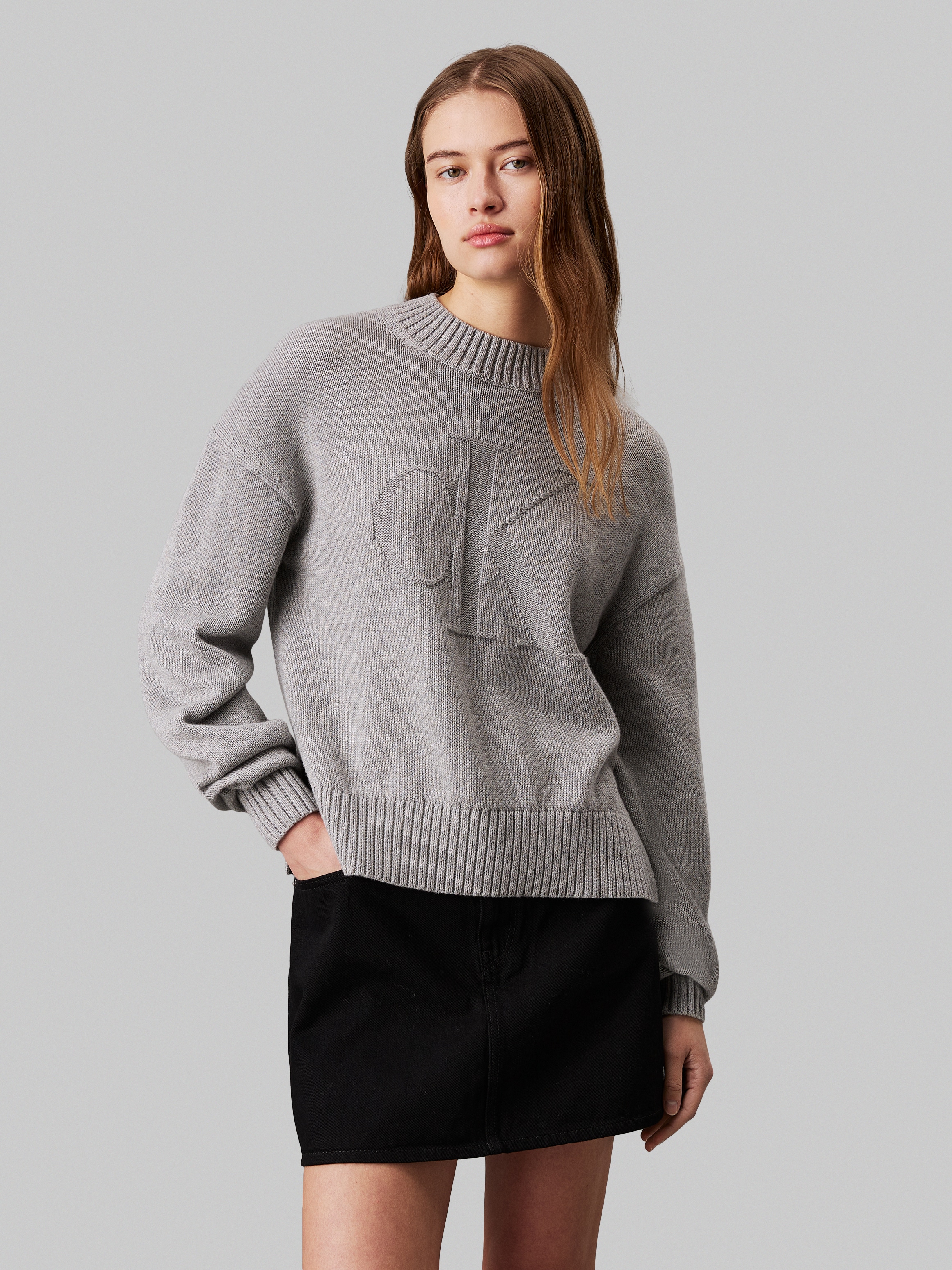 Rundhalspullover »CK INTARSIA LOOSE SWEATER«, mit Logostickerei