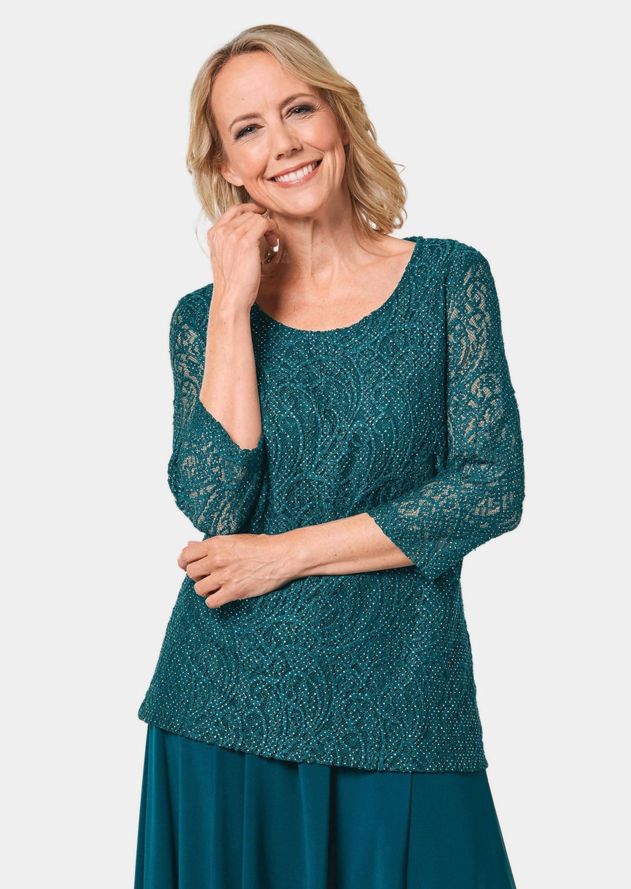 GOLDNER Kurzarmbluse »Spitzenbluse mit zartem Glanz«