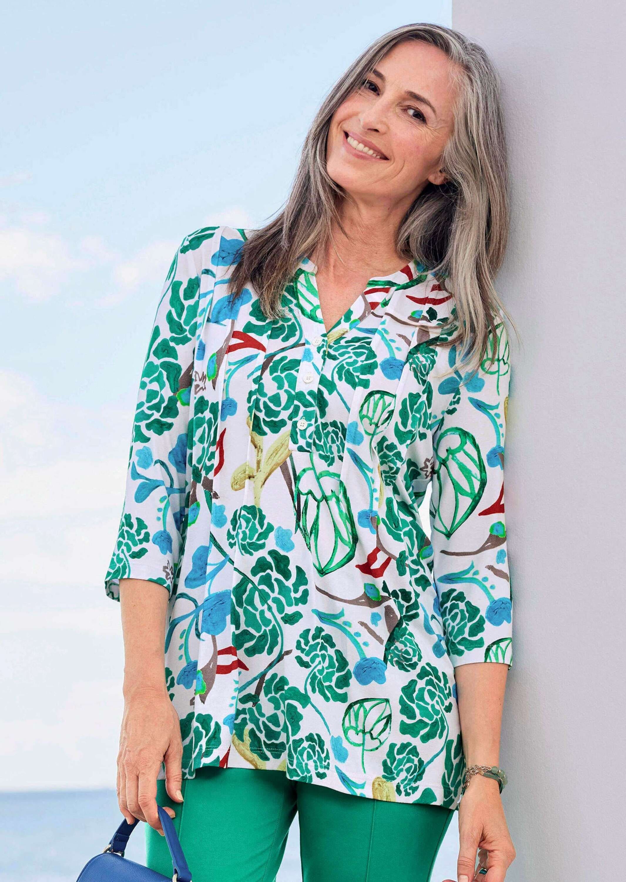 GOLDNER Tunika »Kurzgröße Halbarm Tunika mit Allover-Print«