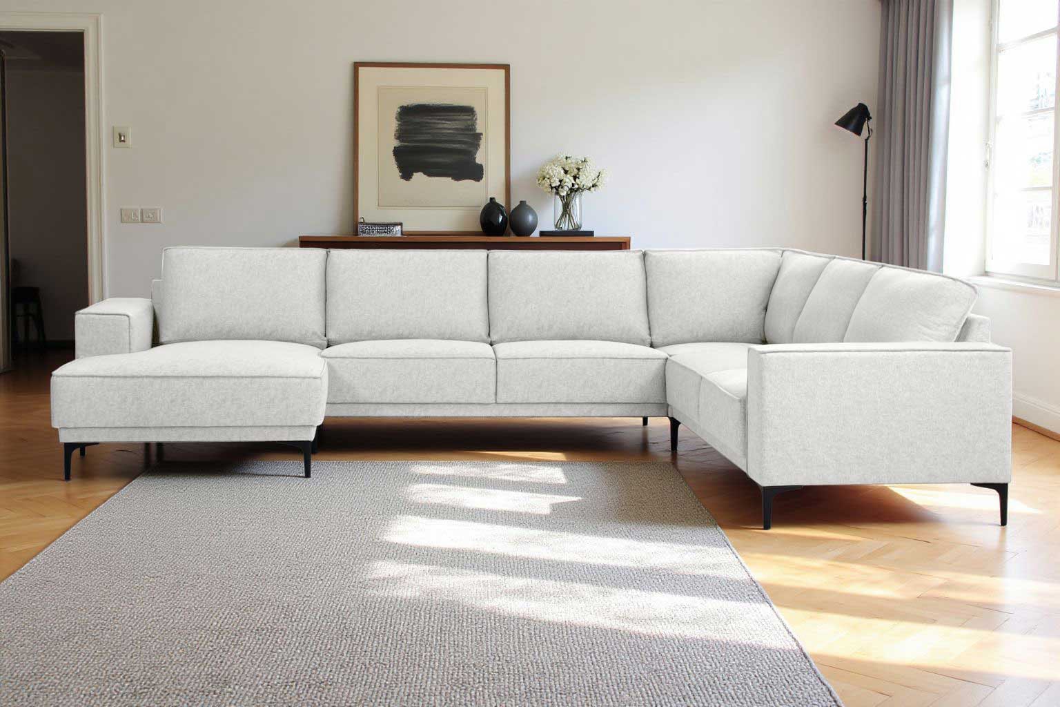 OTTO home Wohnlandschaft »XXL Sofa Oland, Struktur, Flachgewebe, Luxus-Microfaser, Boucle« U-Form, 342 cm, Wellenunterfederung, Skandi-Design, Metallfüße