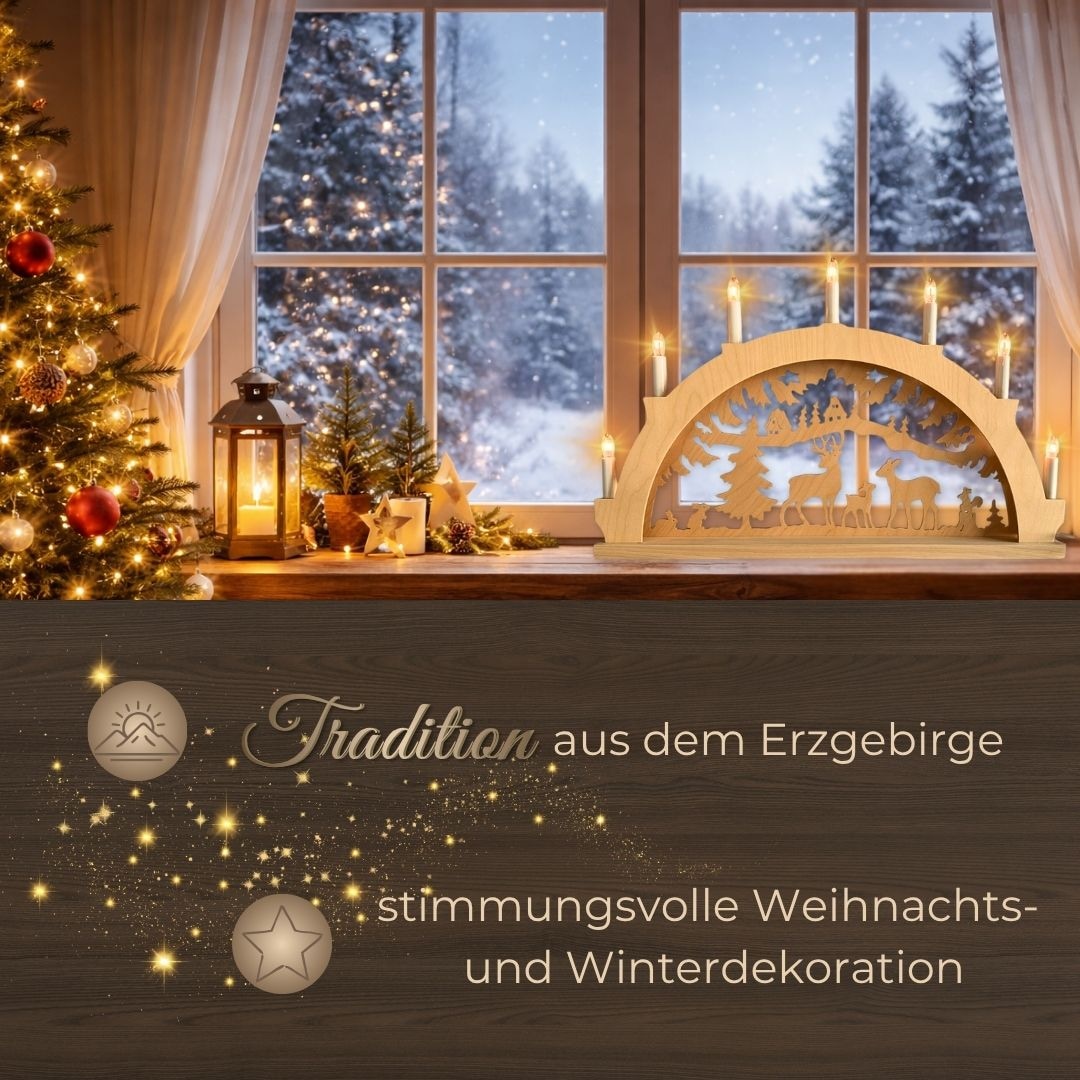 Weigla Schwibbogen »Winterwald mit Hirschfamilie, Lichterbogen aus Holz, NATUR«
