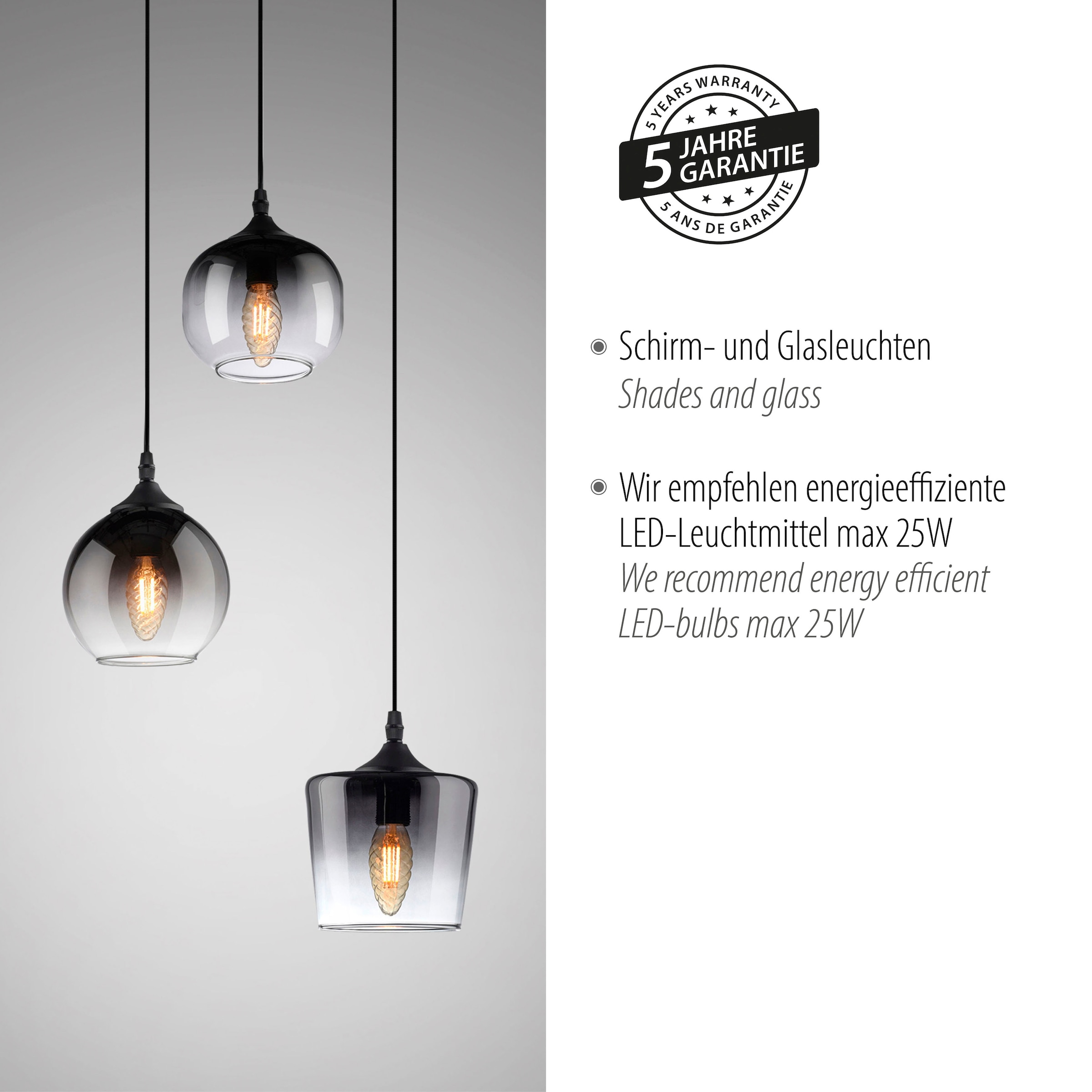 JUST LIGHT Pendelleuchte »ZEA«, 3 flammig, Leuchtmittel E14 | ohne Leuchtmittel, ExklusiveE14