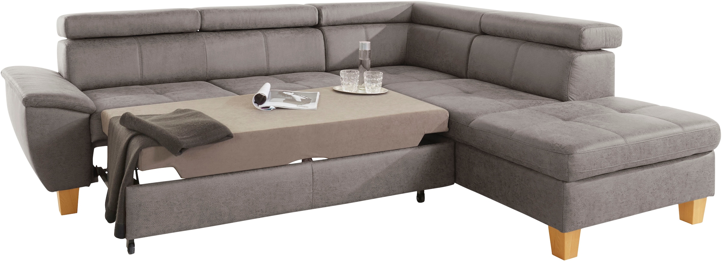 exxpo - sofa fashion Ecksofa »Enya, L-Form«, mit Kopfteilverstellung, wahlweise Bettfunktion u. Bettkasten