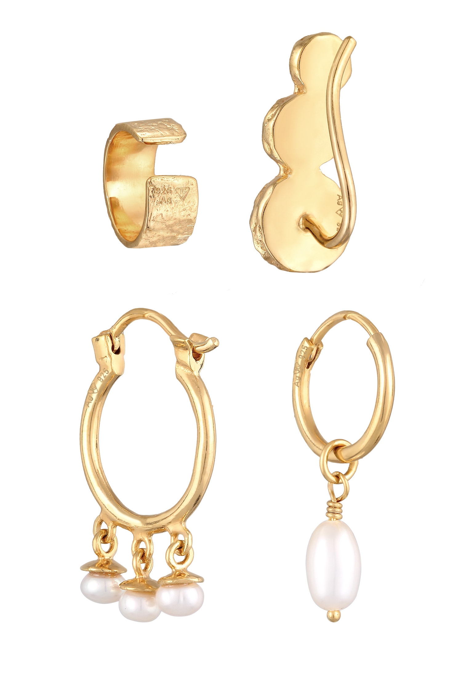 Elli Ohrstecker-Set »Ohrringe Earcuff Creole Climper Süßwasserperle Set 925 Silber«