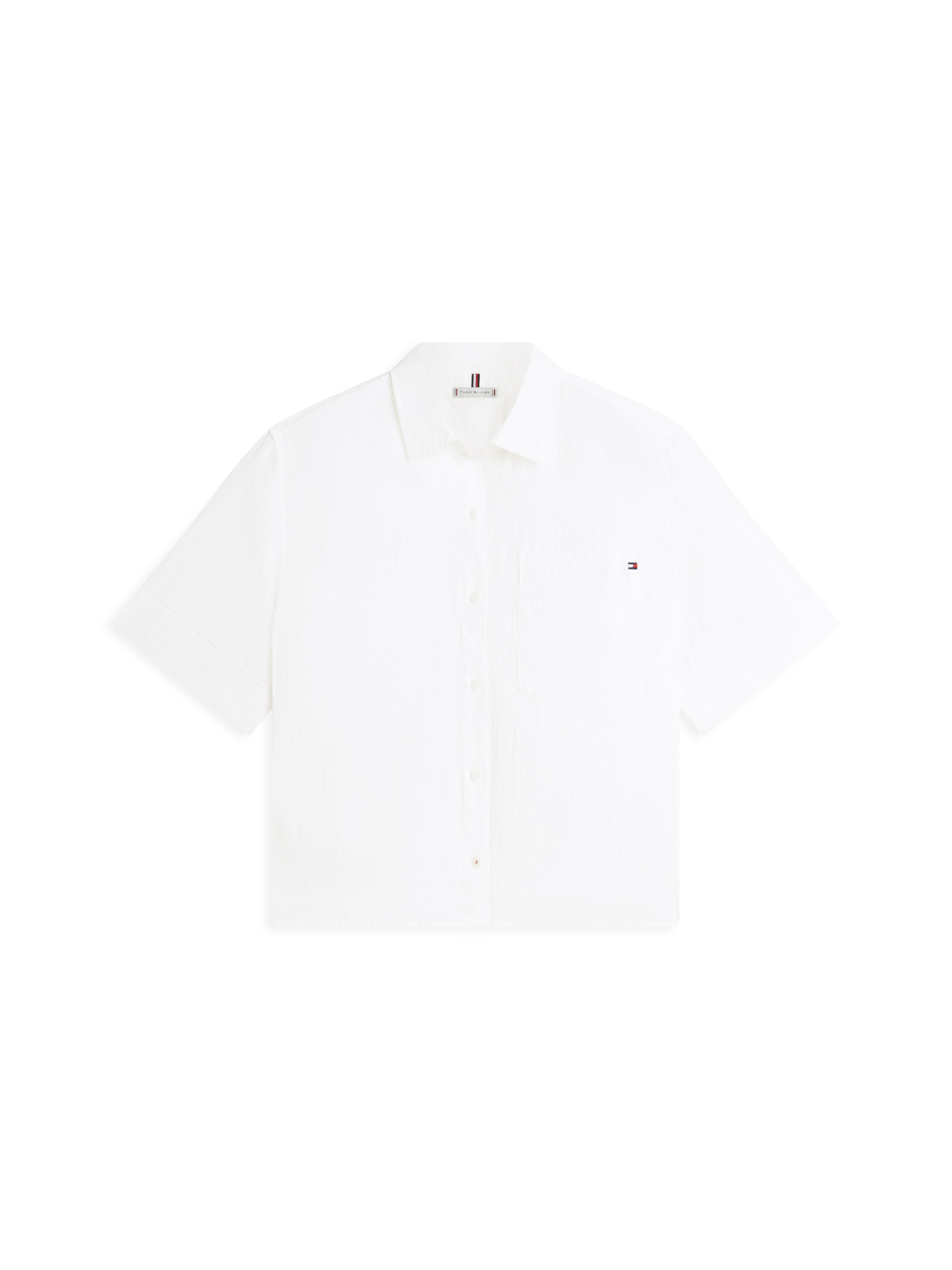 Tommy Hilfiger Kurzarmbluse »ESS LINEN SHORT SLEEVE SHIRT« mit aufgesetzter Brusttasche und Flag-Stickerei, reines Leinen