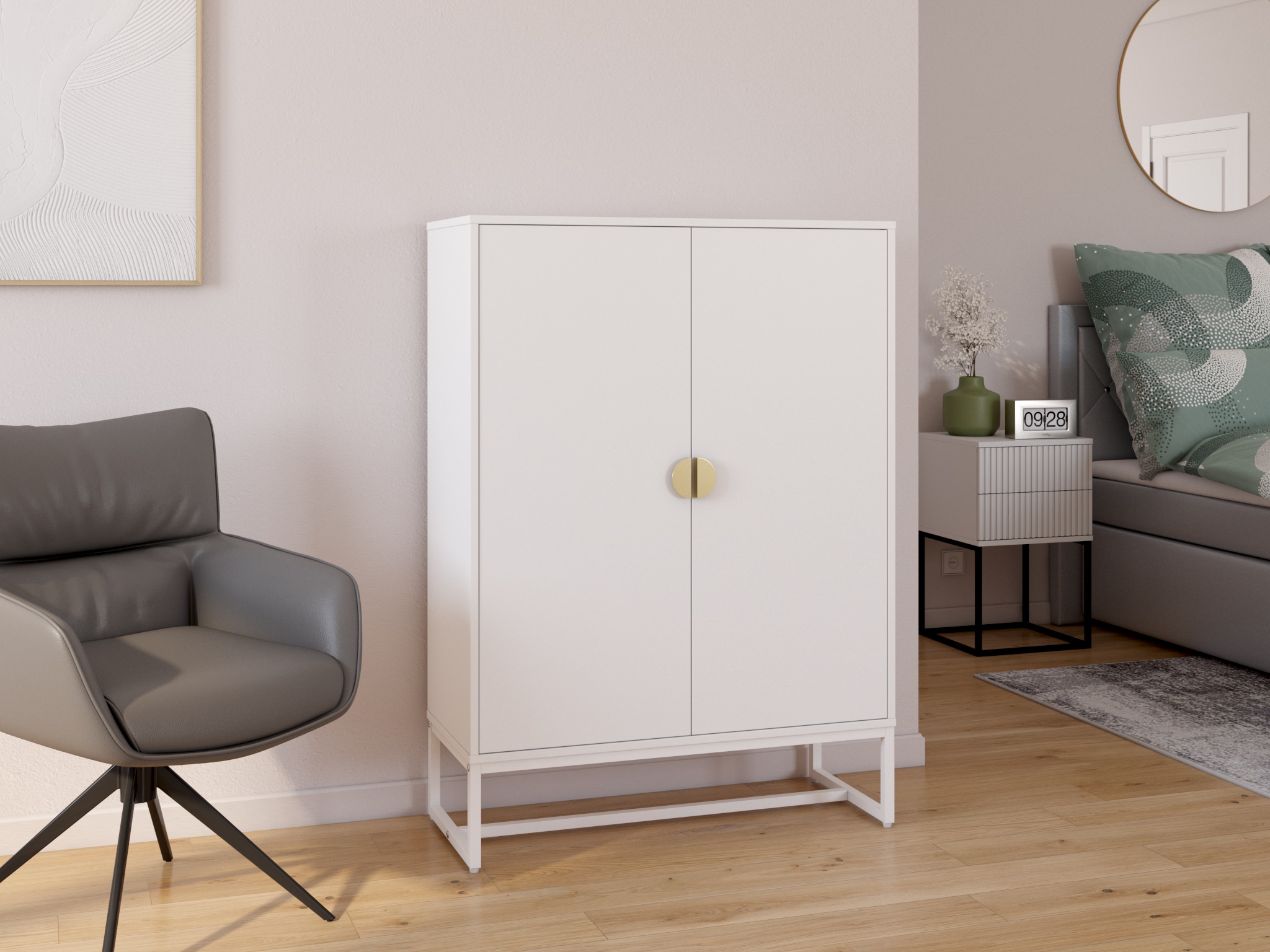 Schlafkontor Nachtkommode »Marle Nachtkonsole, Nachtkästchen auf Metall-Fußgestell« Schubkasten in Rillenoptik auf schwarzem Metallgestell