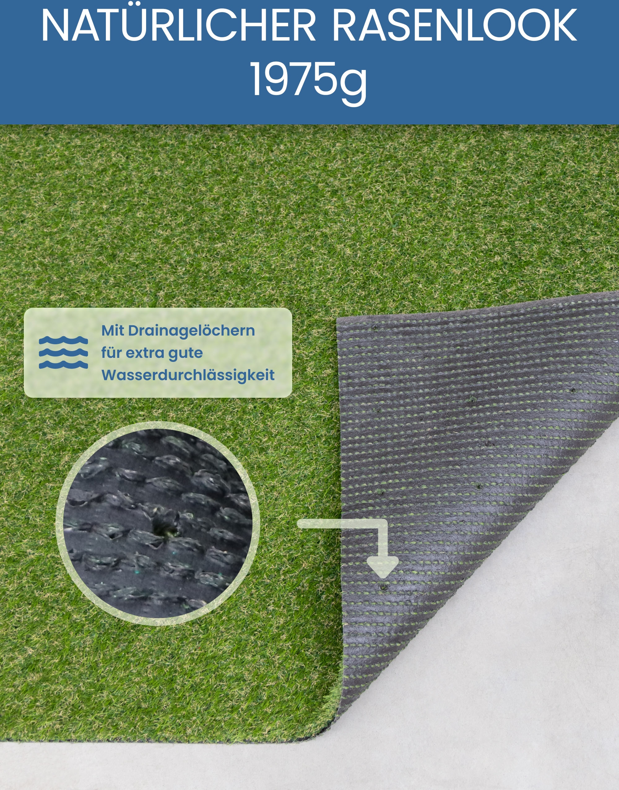Primaflor-Ideen in Textil Kunstrasen »WOODLAND«, rechteckig, 29 mm Höhe, realistische Optik, mit Drainagefunktion, ideal für Balkon & Terrasse