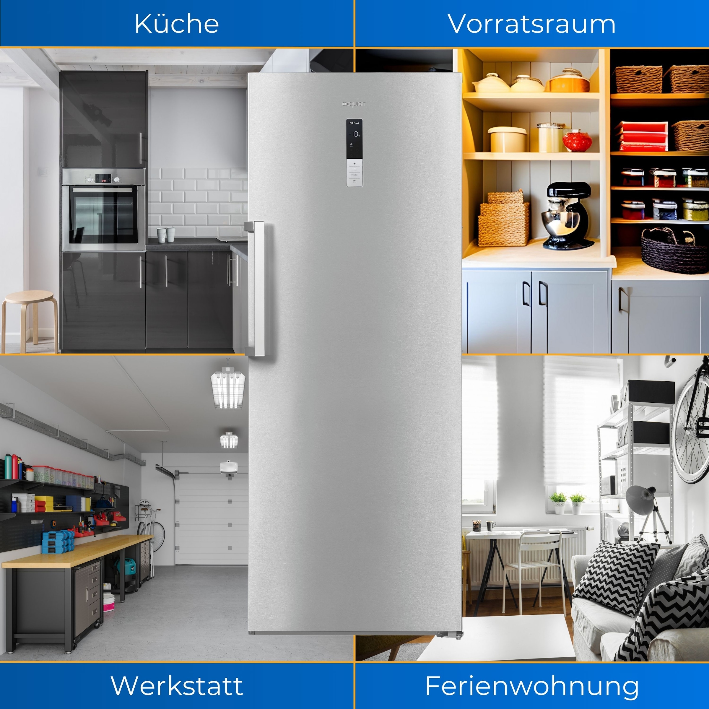 exquisit Gefrierschrank »GS380-NF-H-050D inoxlook«, 185,5 cm hoch, 71 cm breit, Türanschlag wechselbar