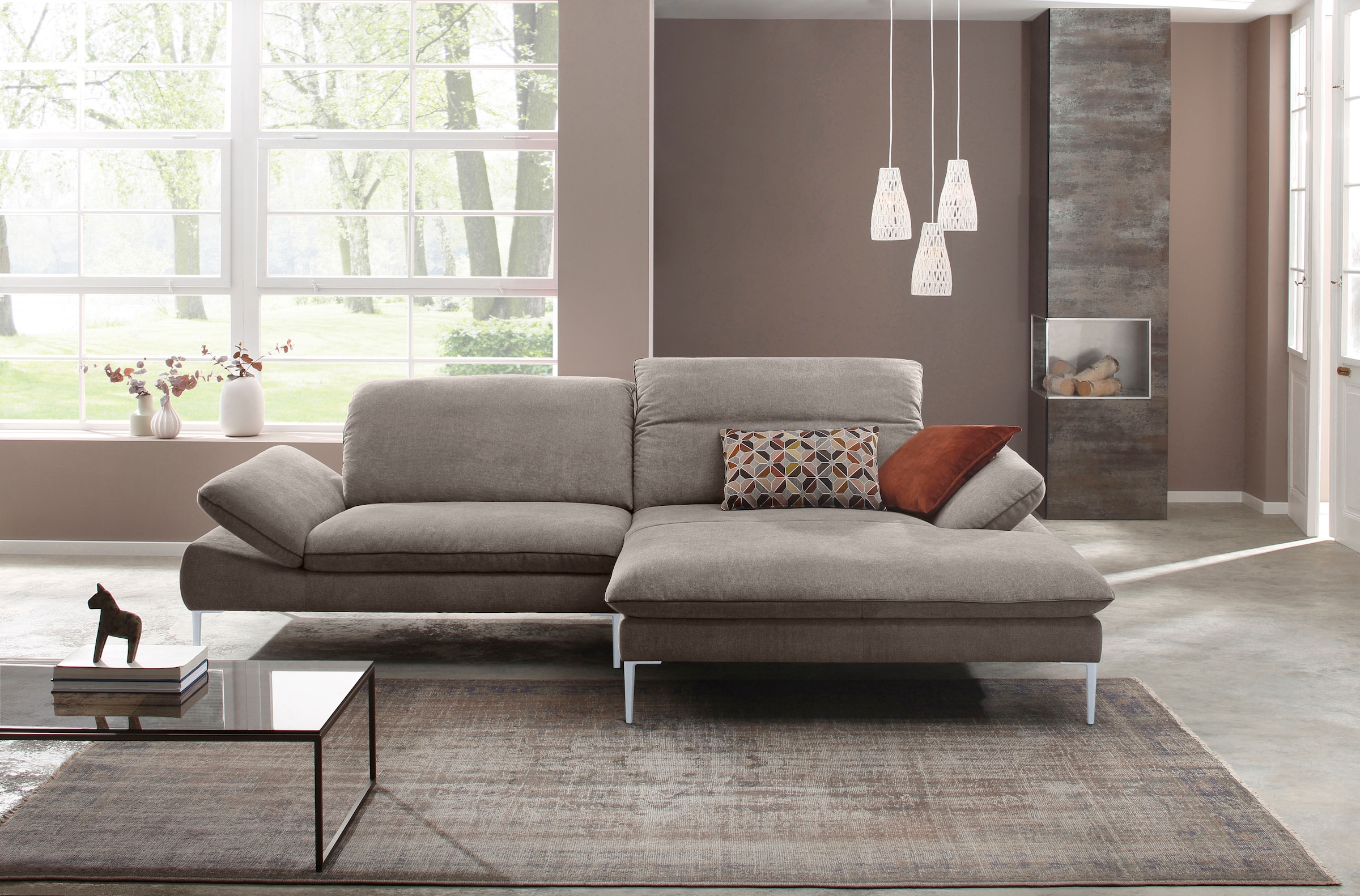 W.SCHILLIG Ecksofa »enjoy&MORE, mit tollem Sitzkomfort, elegant und bequem, L-Form«, mit Sitztiefenverstellung, Füße silber matt, Breite 294 cm