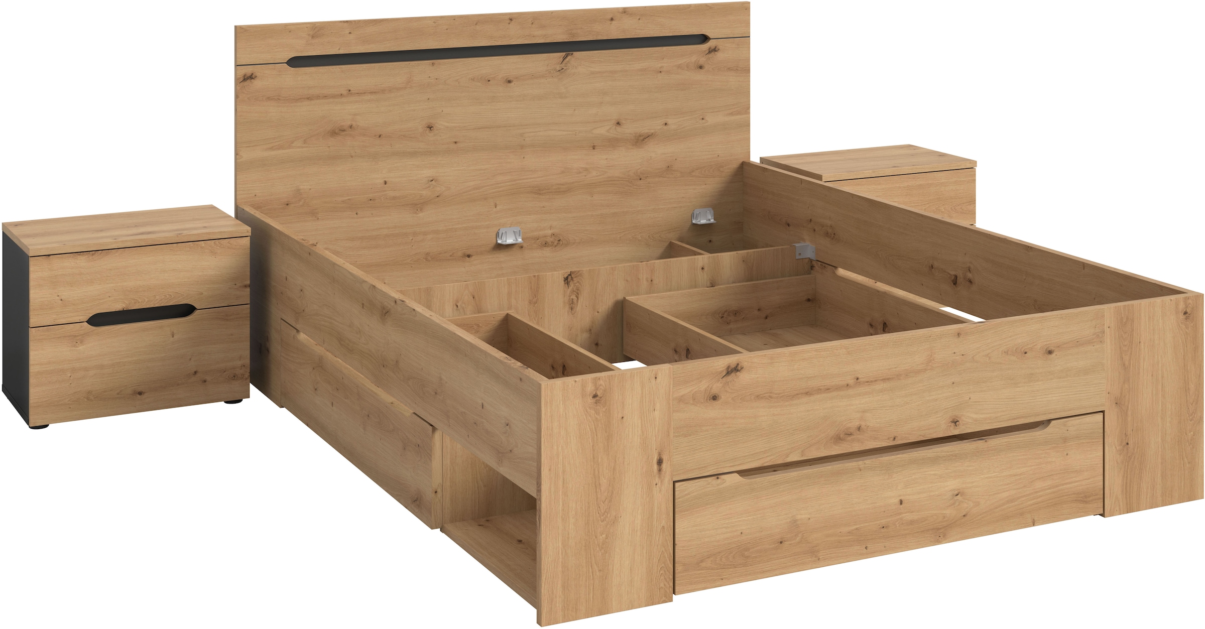 Home affaire Schlafzimmer-Set »REHAT, 3-teilig, bestehend aus: Stauraumbett & 2x Nachtkommode« TOPSELLER!, für Matratzengröße 140x200 cm, viel Stauraum, 3 Stk. tlg. Rehat, Schlafzimmerset, Bett 140x200 cm, 2 Nachttische