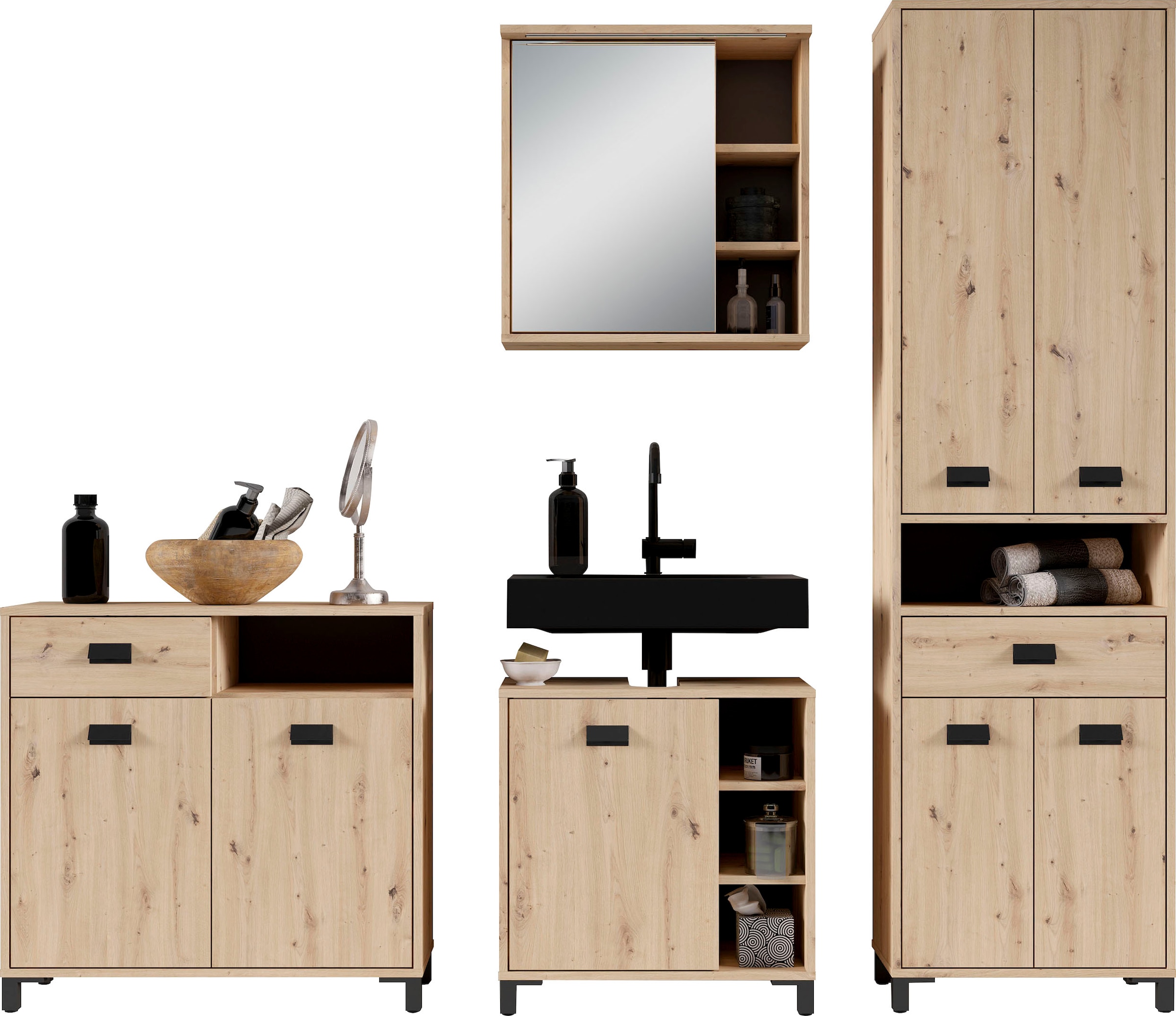 byLIVING Hochschrank »Wellness«, Badezimmer Hochschrank mit 4 Türen und Schubkasten für viel Stauraum